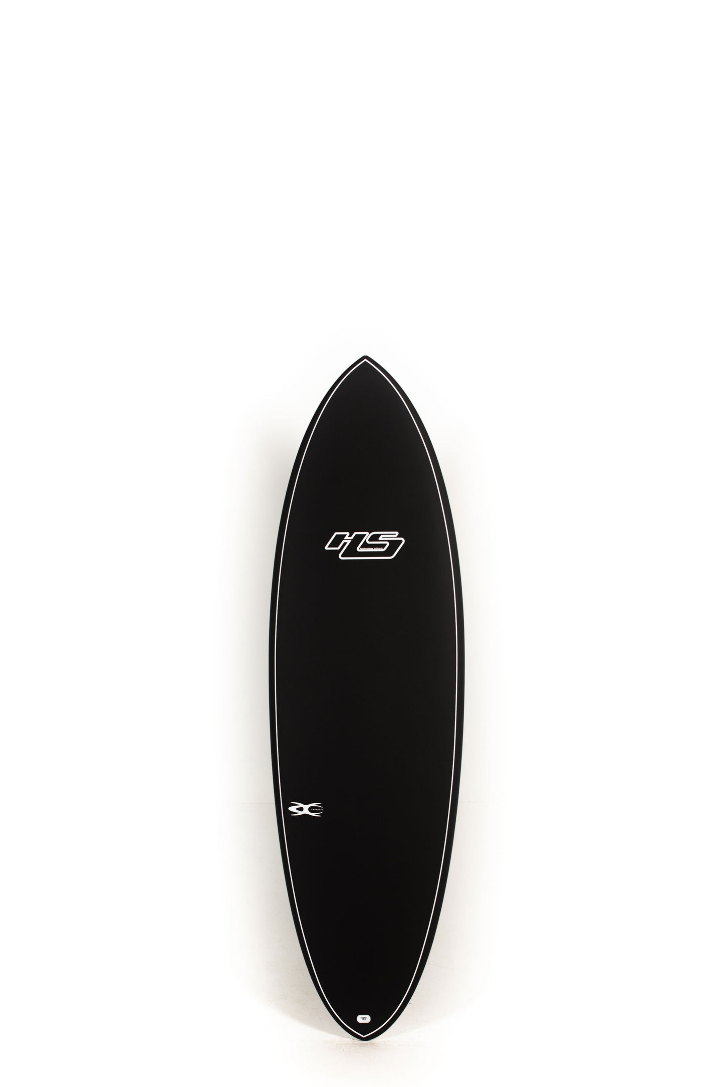 Black HaydenShapes Surfboard Hypto Krypto size 6'0" on a white background by Pukas Surf Shop