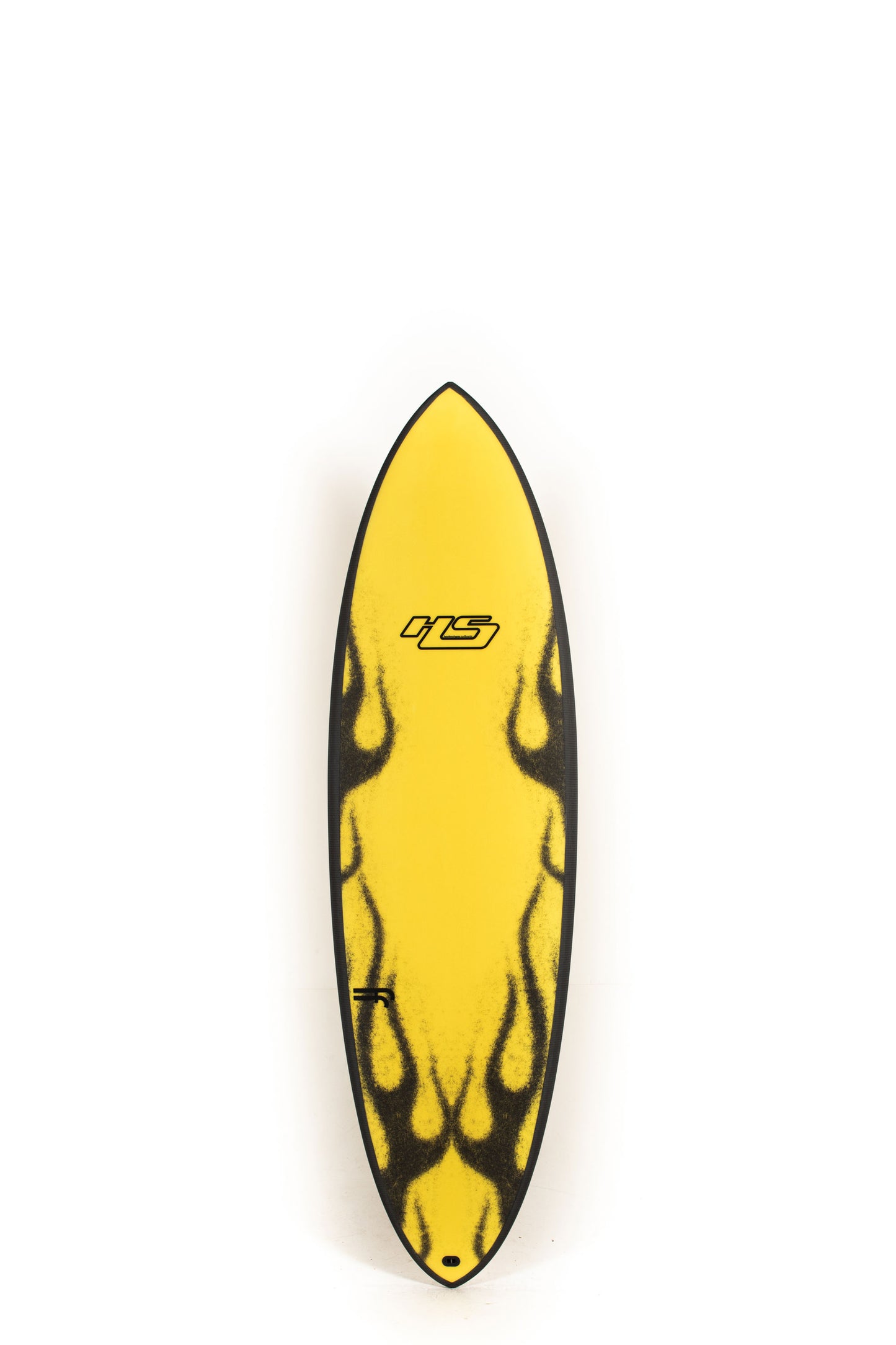 Yellow and black surfboard HyadenShapes size 6'4" on a white background by Pukas Surf Shop
