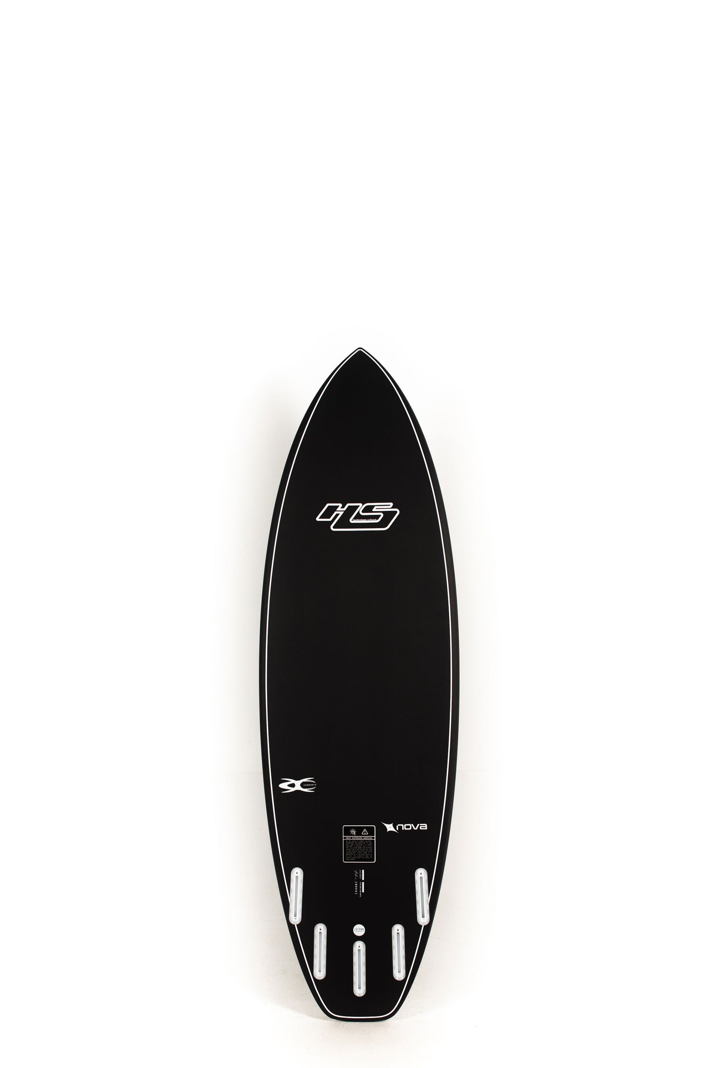 Black Haydenshapes Nova Surfboard size 5'10" on a white background by Pukas Surf Shop - 2