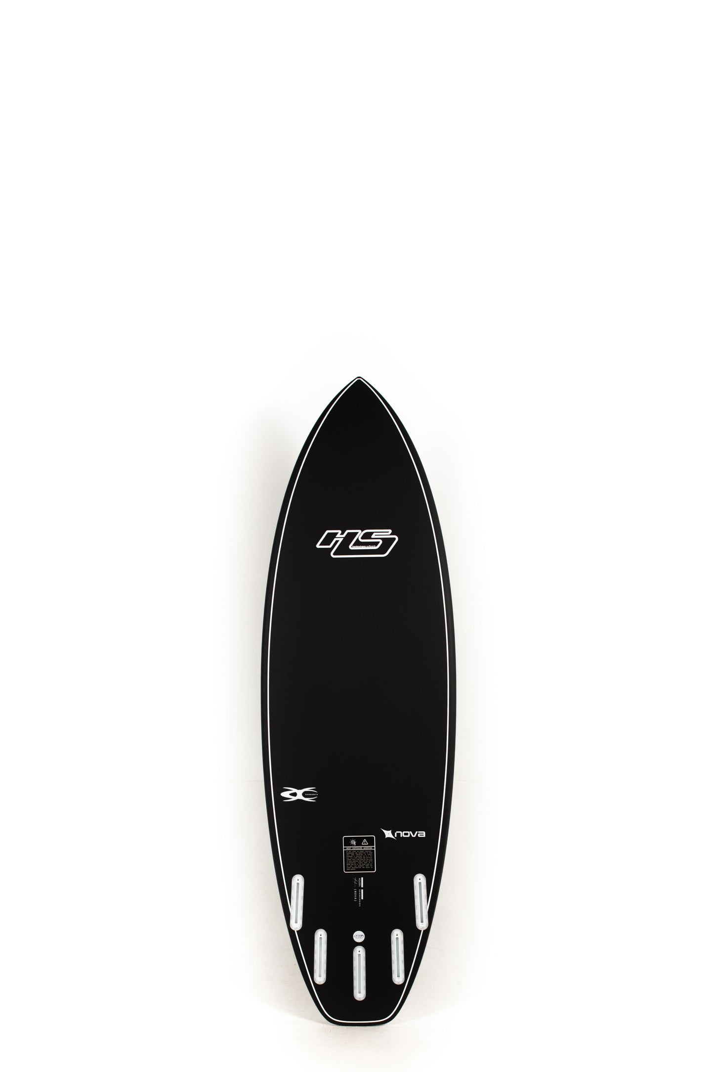 Black Haydenshapes Nova Surfboard size 5'8" on a white background by Pukas Surf Shop - 2