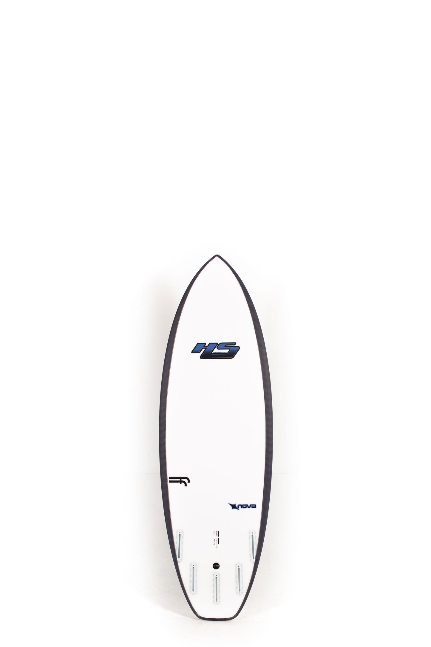 White Haydenshapes Nova Surfboard with black rails size 5'4" on a white background by Pukas Surf Shop - 2