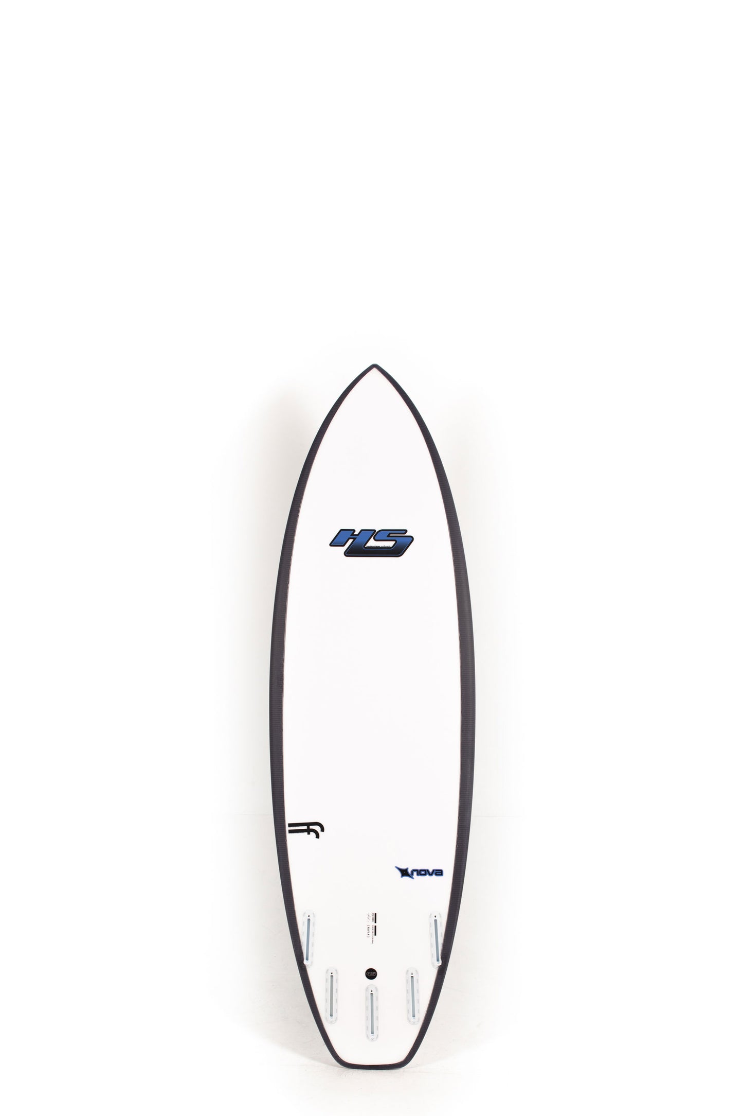 White Haydenshapes Nova Surfboard with black rails size 6'0" on a white background by Pukas Surf Shop - 2