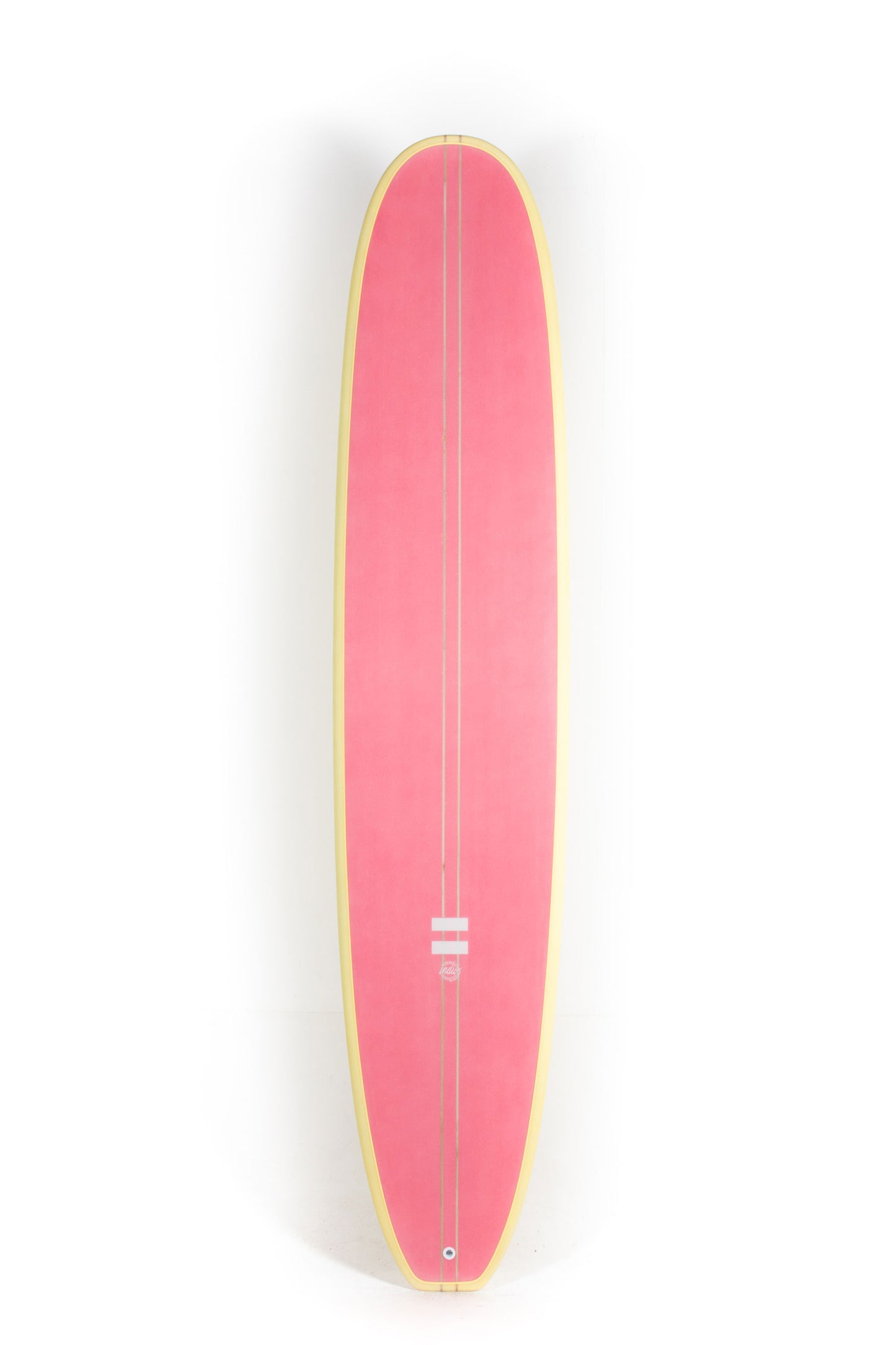 Pink and yellow Indio Surfboards Longboard Log Machine size 9'0" at Pukas Surf Shop