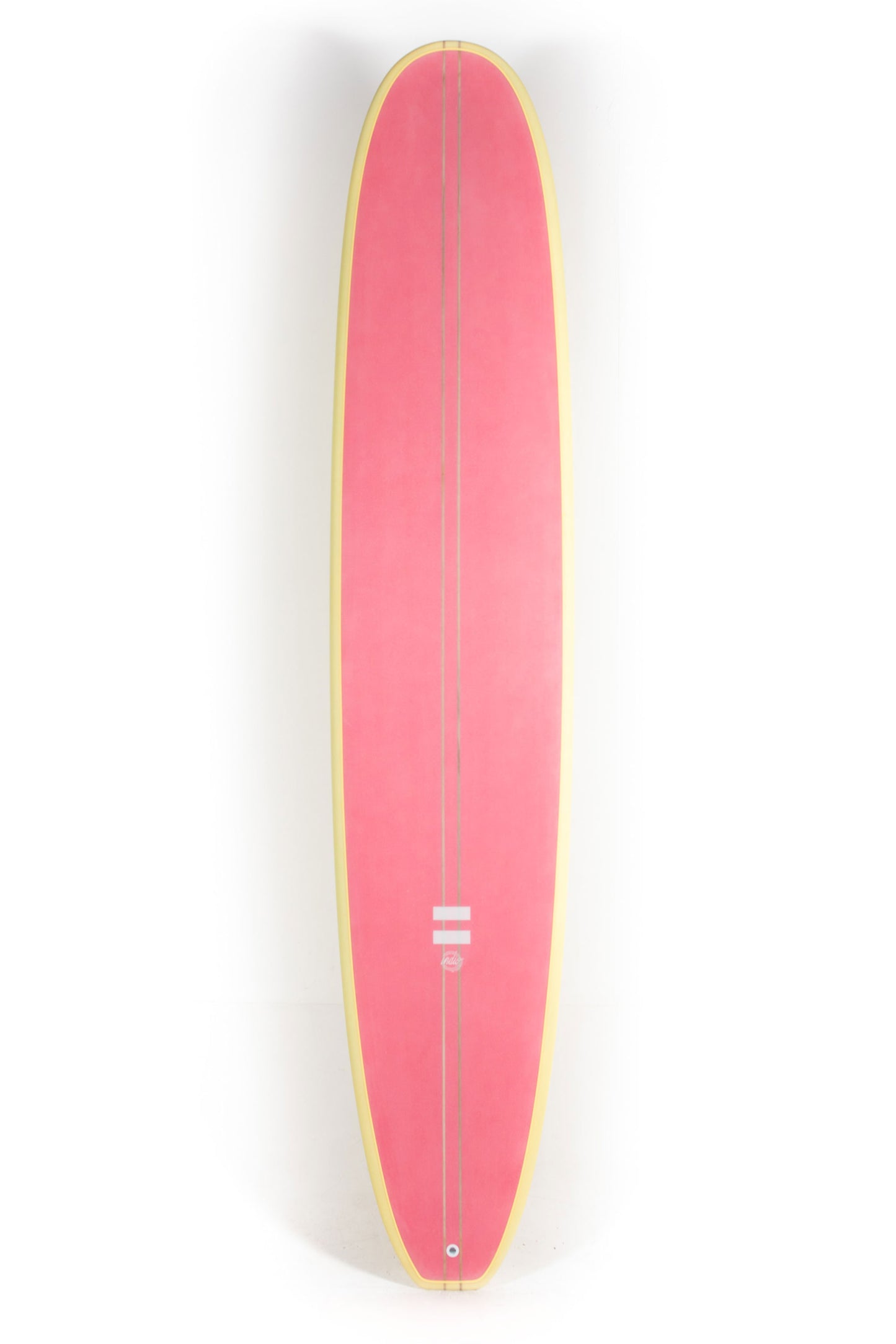 Pink and yellow Indio Surfboard Log Machine size 9'6" at Pukas Surf Shop