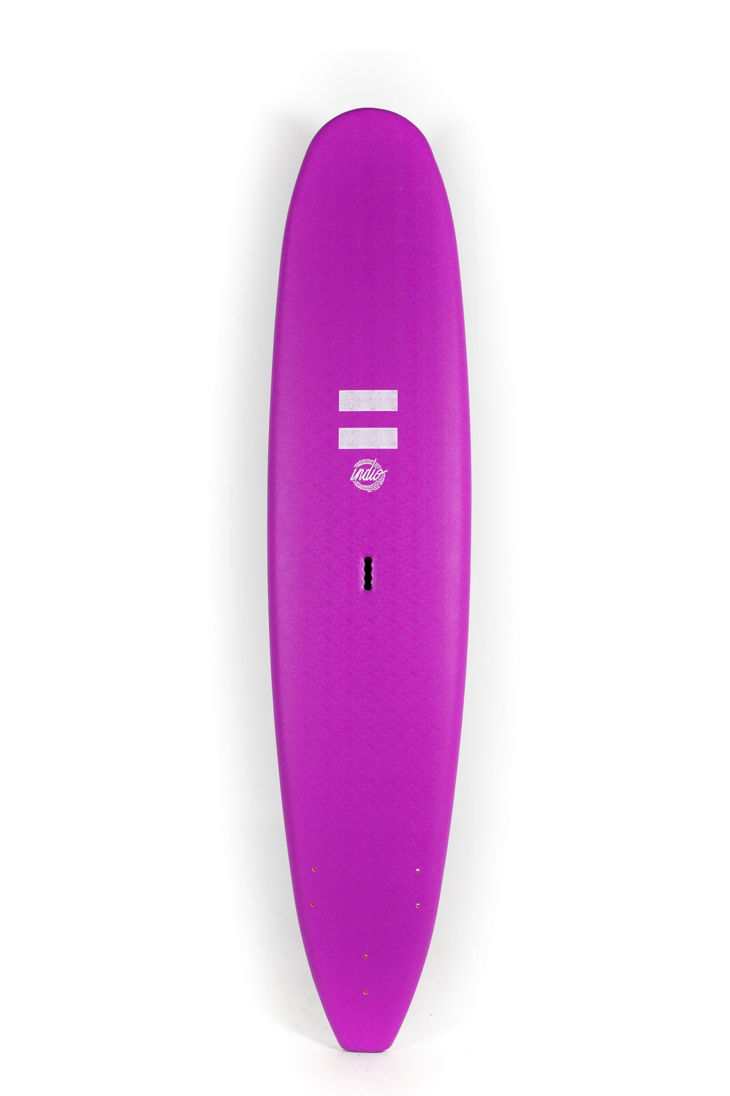Purple indio softboard surfboard with a logo on a white background by Pukas Surf Shop