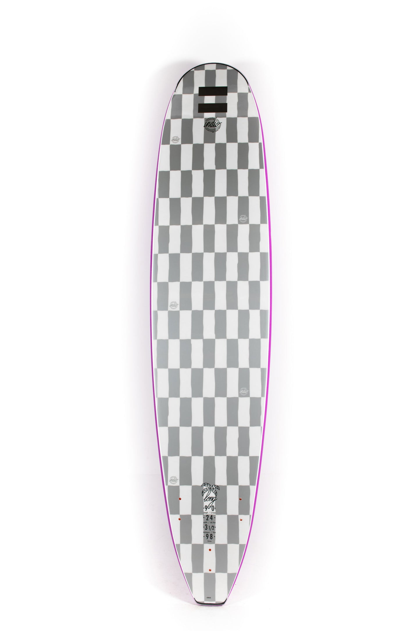 Purple indio softboard surfboard with a logo on a white background by Pukas Surf Shop - 2