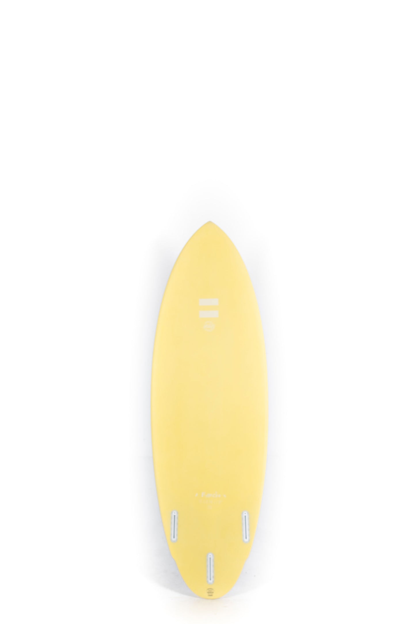 Blue and yellow Indio Surfboard Rancho size 5'8" on a white background by Pukas Surf Shop - 2