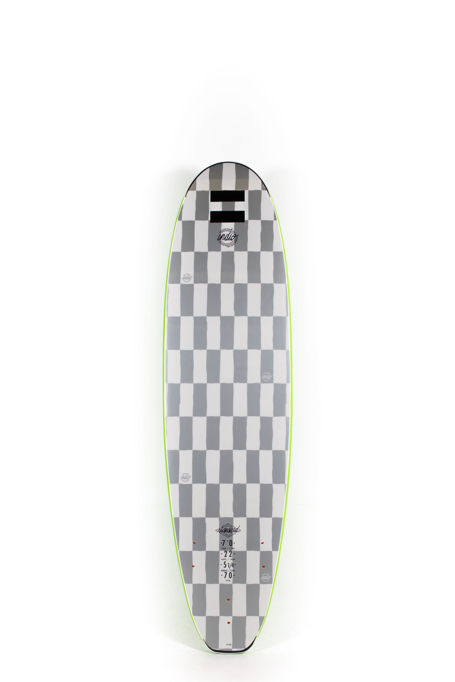 Green Indio Softboard surfboard with a white logo on a white background by Pukas Surf Shop - 2