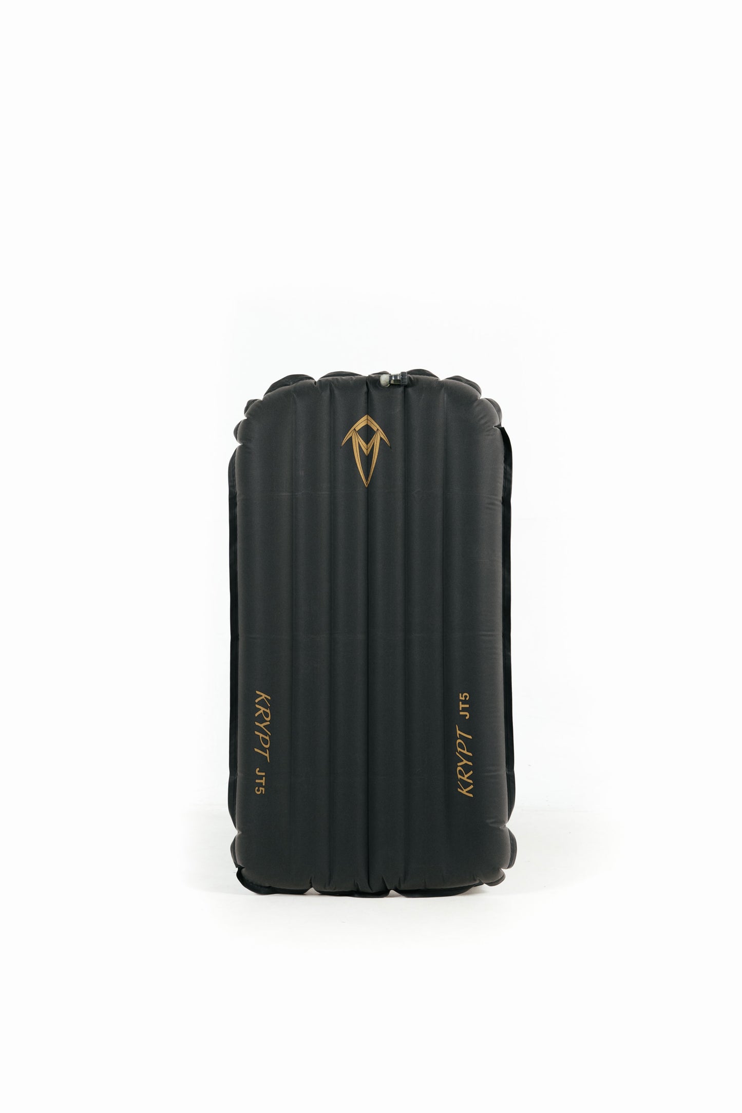 Black KRYPT MT5  inflatable  junior surf  mat with branding on a white background