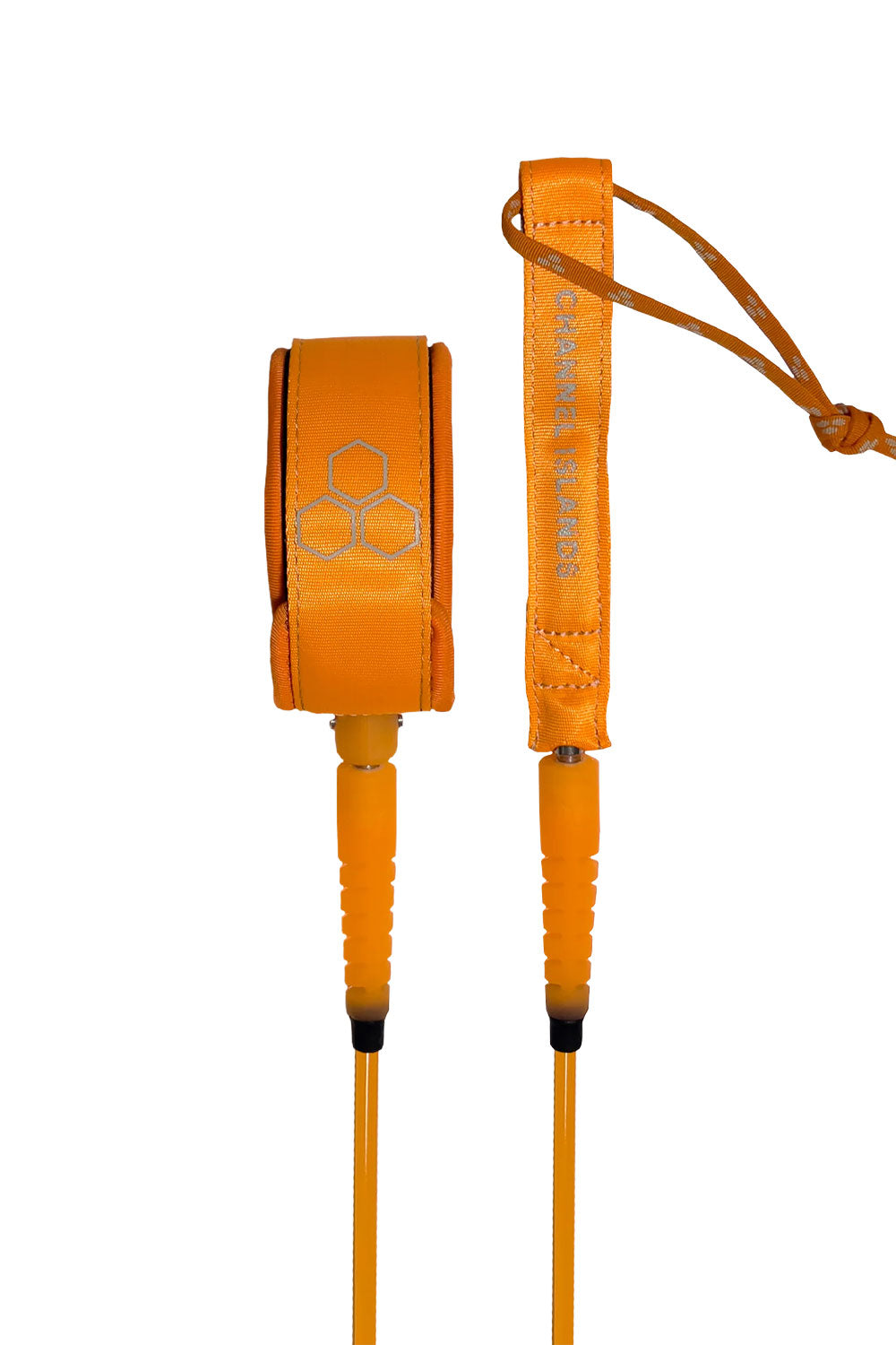 Orange 6' leash with a Channel Islands logo on a white background
