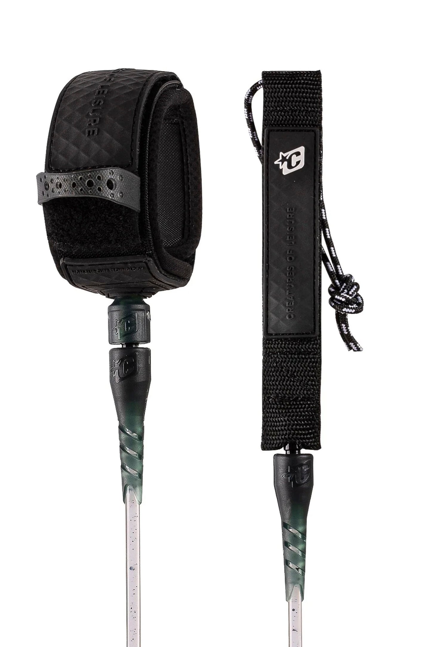 Close-up of CREATURES PRO 8 leash DNA Flex Mould connection and railsaver