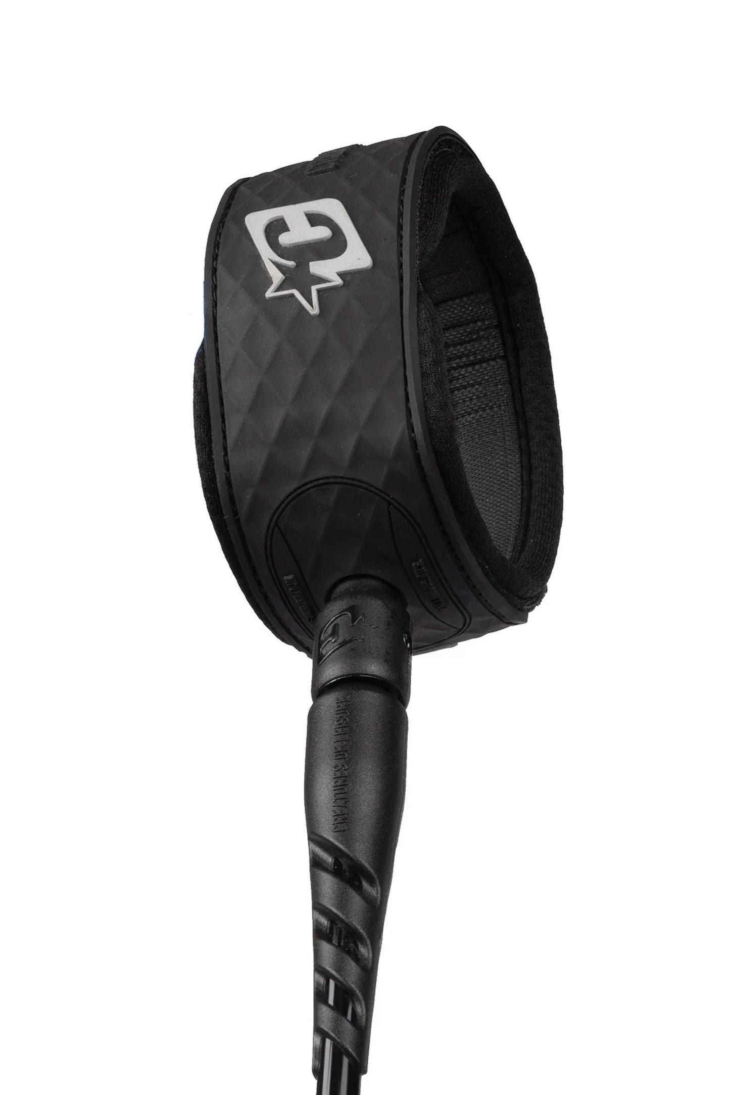 Full view Creatures Reliance 8ft leash black silver edition with moulded velcro