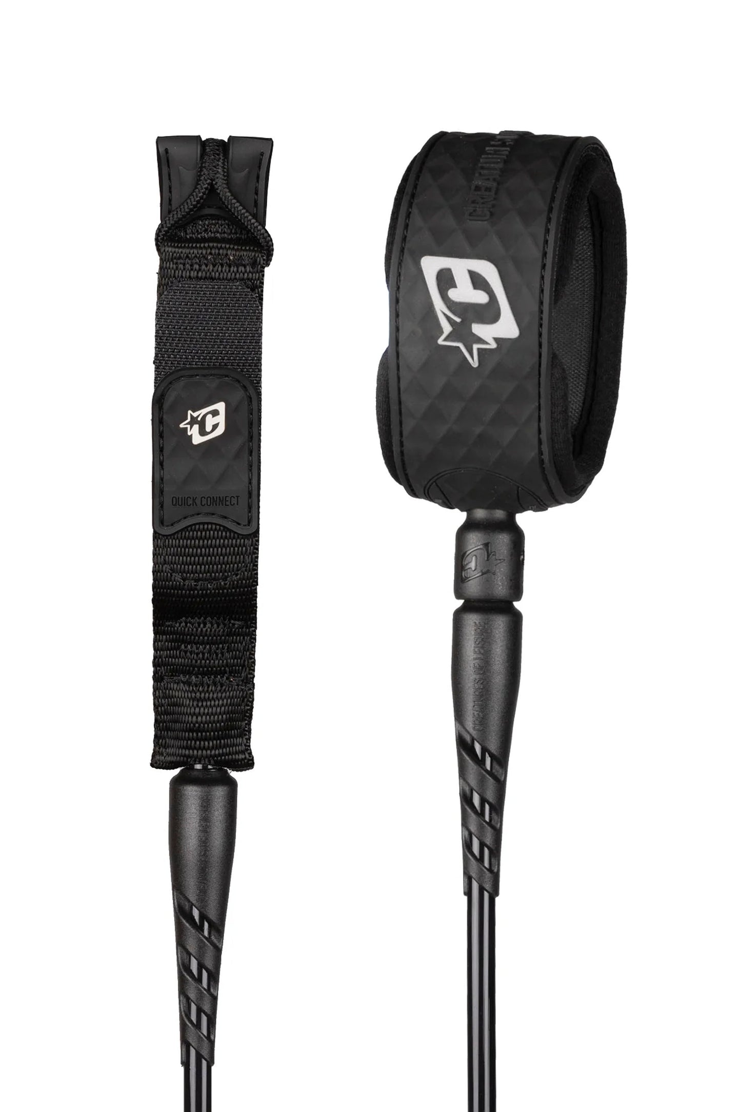 Full view Creatures Reliance 8ft leash black silver edition with moulded velcro