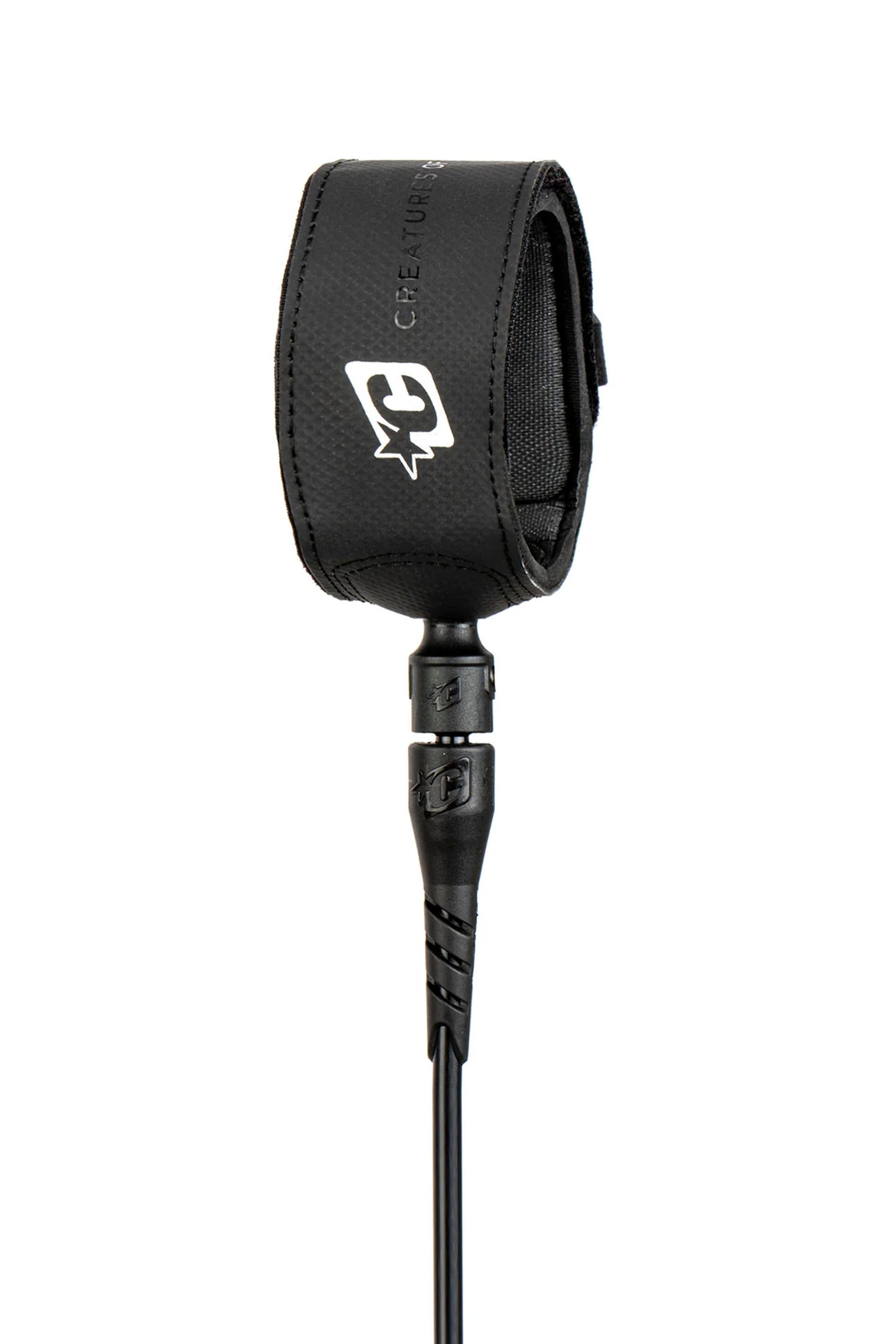Creatures Superlite Pro 6 foot surf leash in black and silver colorway with DNA Flex Mould connection