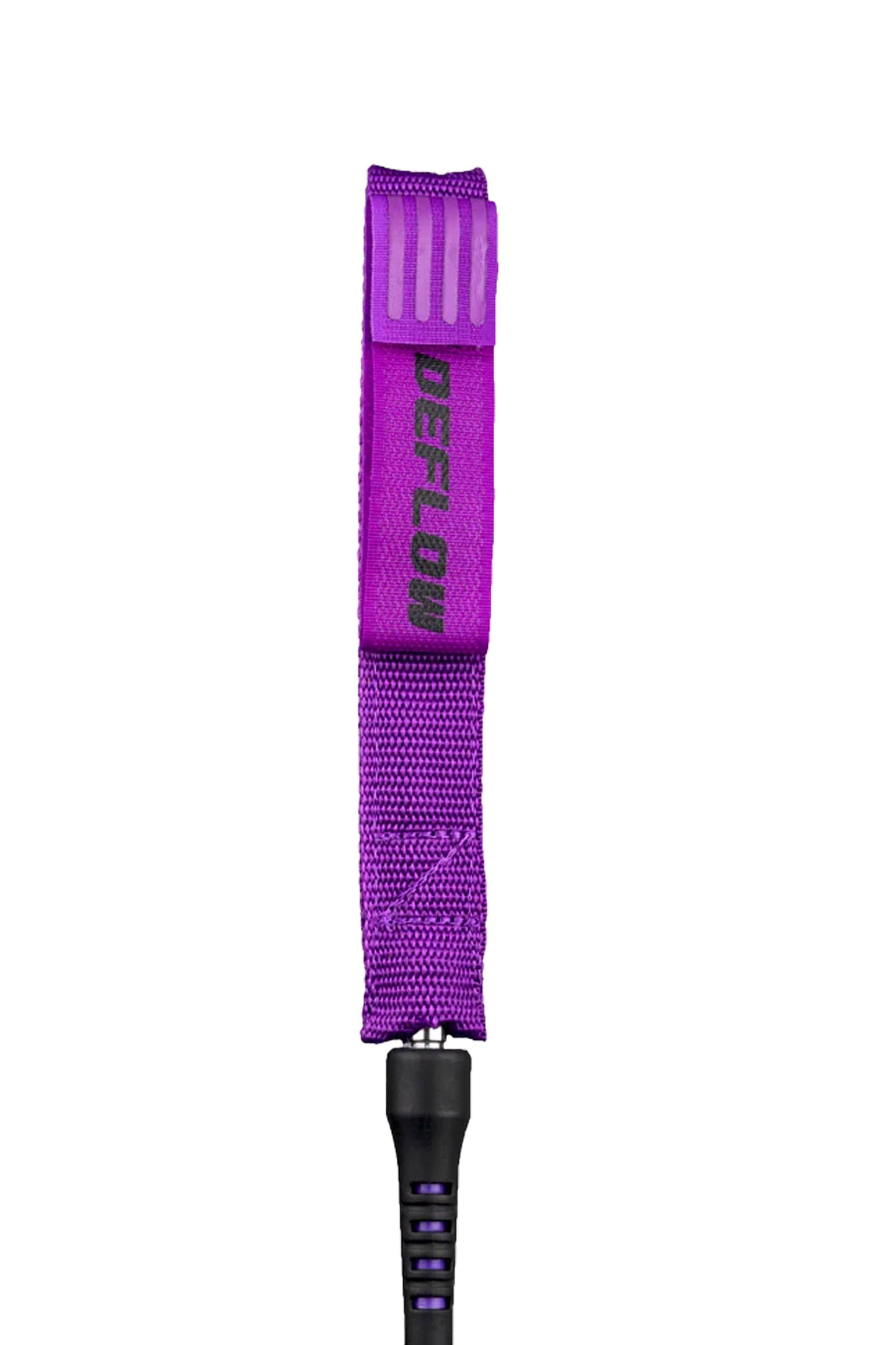 Deflow surf leash in Violet showing stainless-steel swivel system
