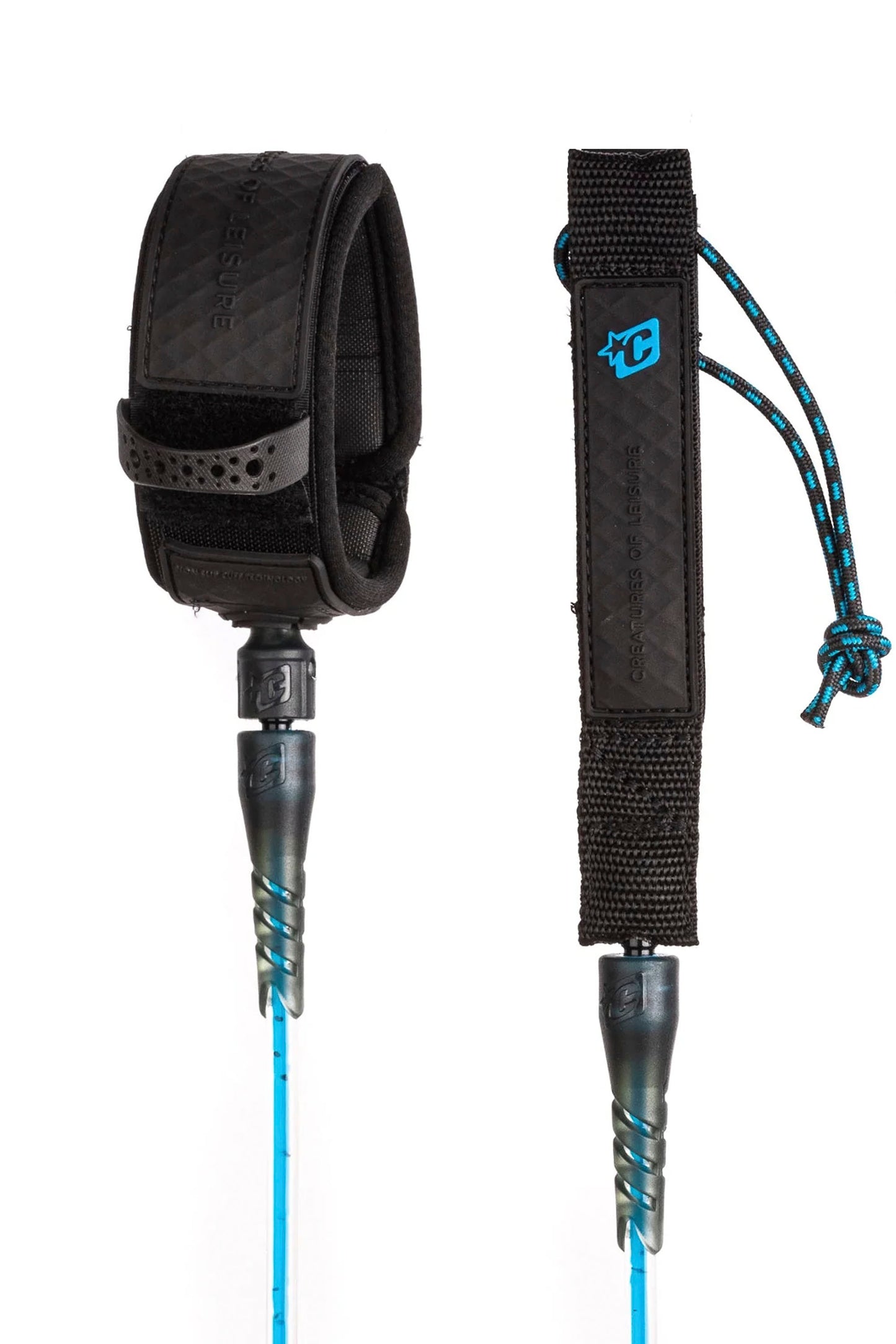 Full view of Creatures Longboard Ankle 9ft leash with Leash Loc system