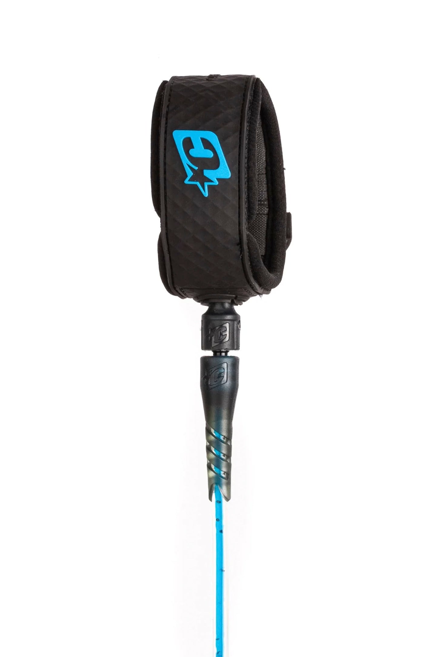 Creatures Longboard Ankle 9 foot surf leash in cyan speckle black colorway