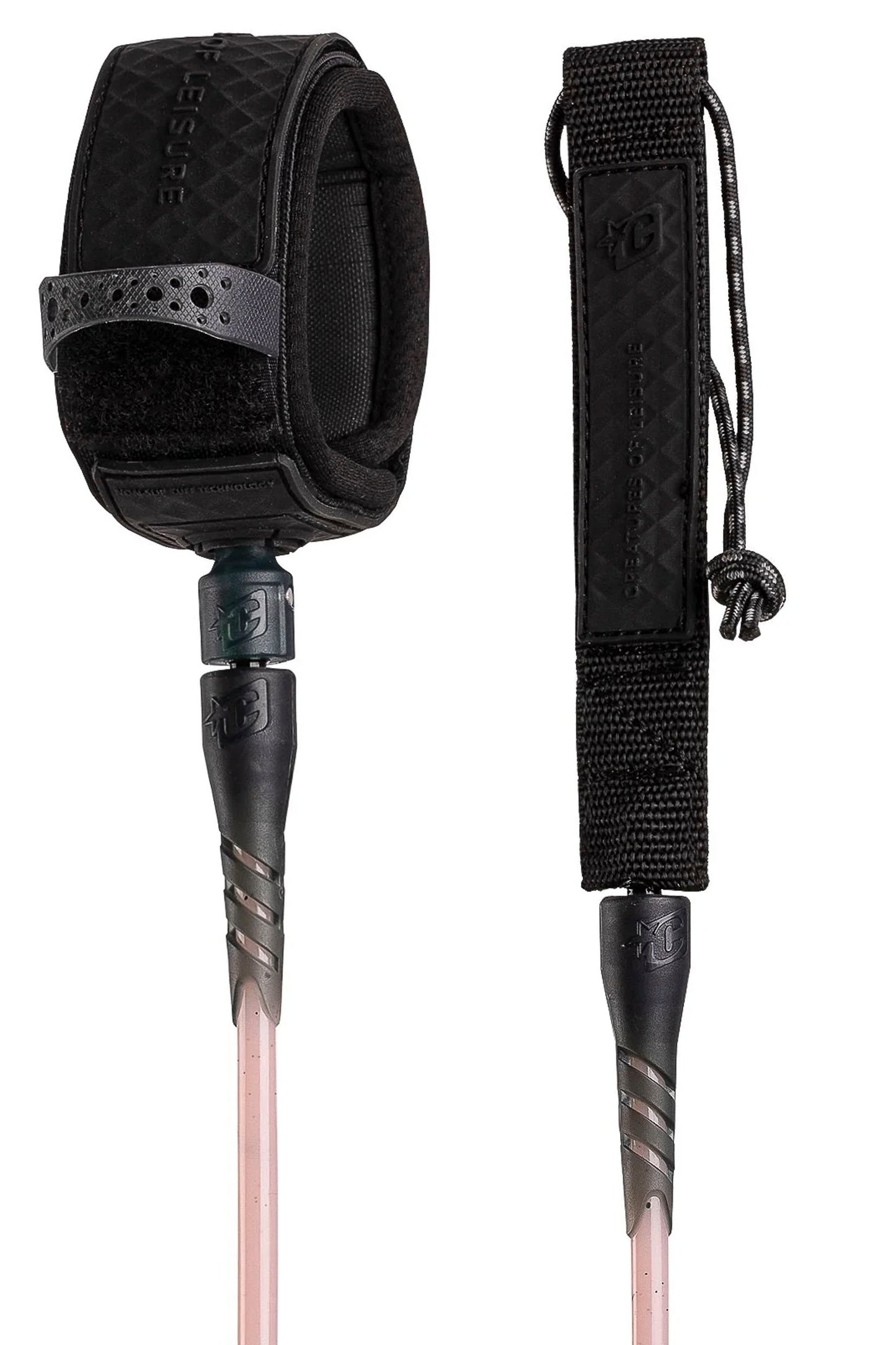 Creatures Longboard Ankle 9 foot surf leash in dirty pink speckle black colorway