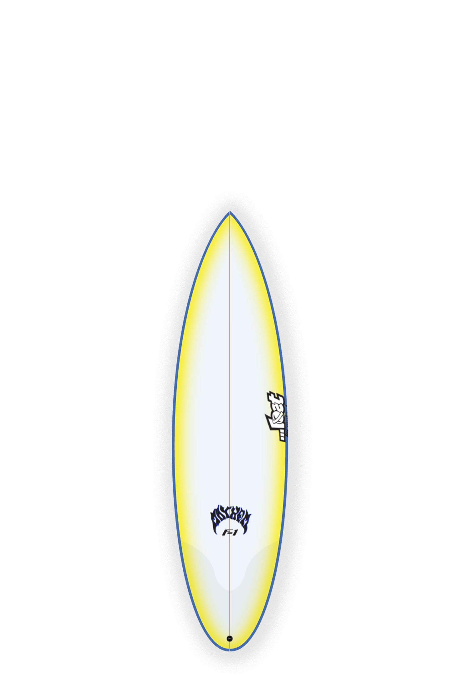 Yellow, white and blue surfboard Lost F1 size 6'2" at Pukas Surf Shop