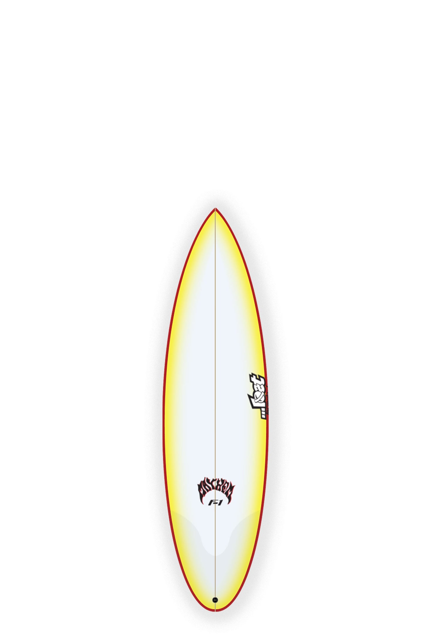 Yellow, white and red Lost Surfboards F1 size 5'10" at Pukas Surf Shop