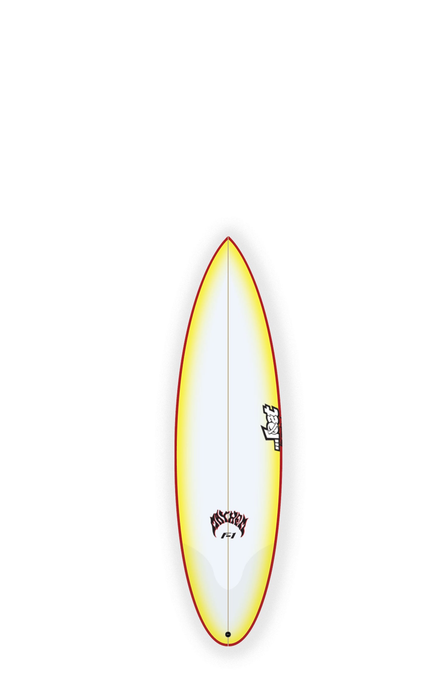 Yellow, white and red Lost Surfboards F1 size 5'8" at Pukas Surf Shop