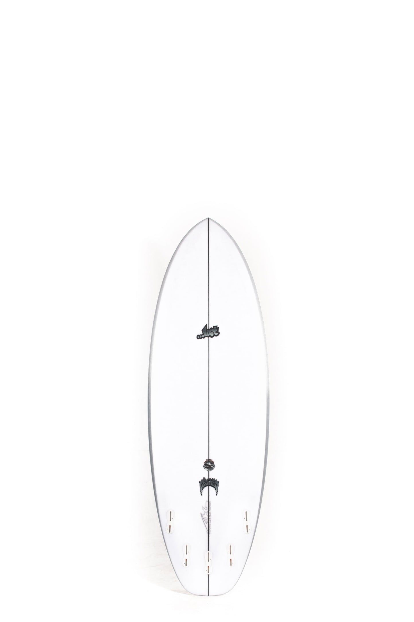 White Lost Surfboards Puddle Jumper with grey rails size 5'8" at Pukas Surf Shop - 2