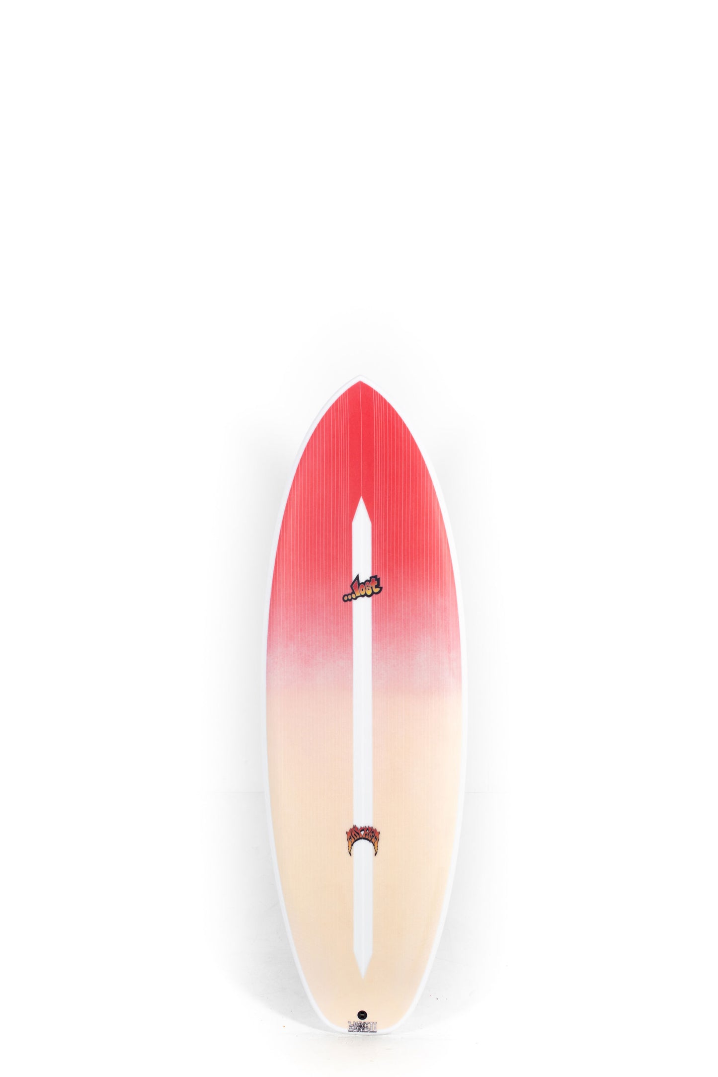 Gradient Lost Puddle Jumper surfboard with red to white color scheme on a white background by Pukas Surf Shop