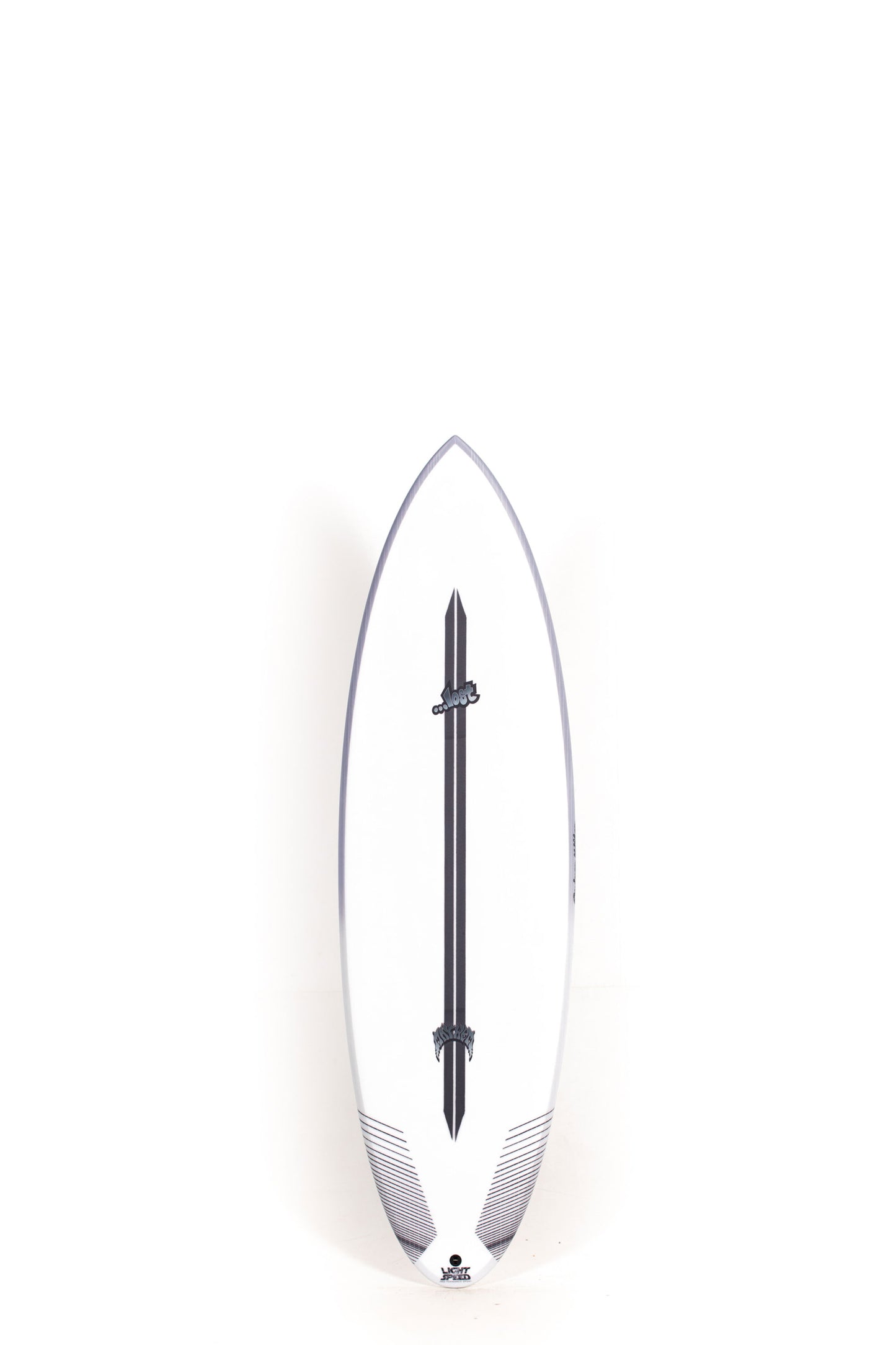 White and grey Lightspeed Lost Surfboard Quiver Killer size 5'11" at Pukas Surf Shop