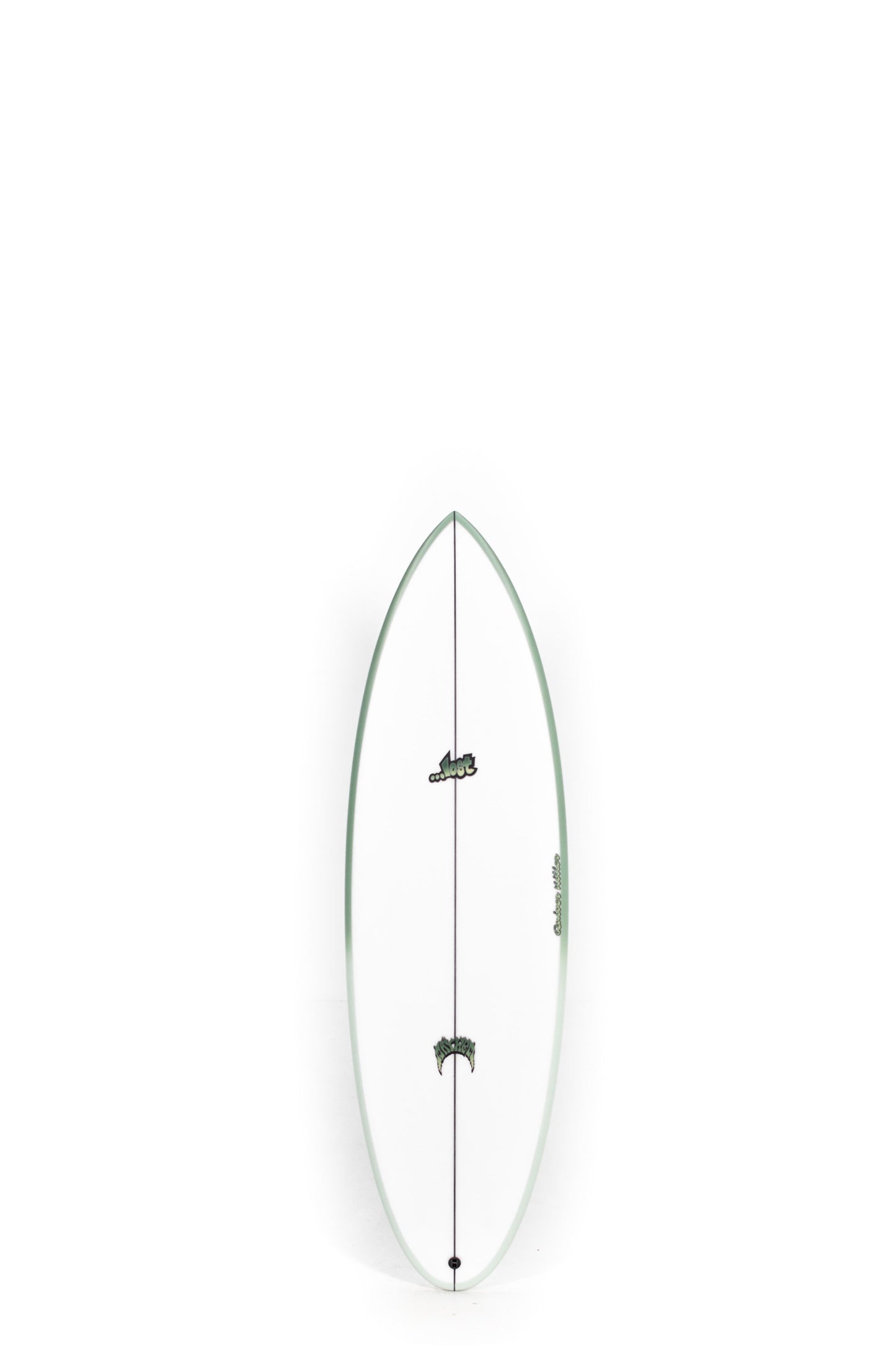 White Lost Surfboard Quiver Killer size 5'6" with green rails at Pukas Surf Shop