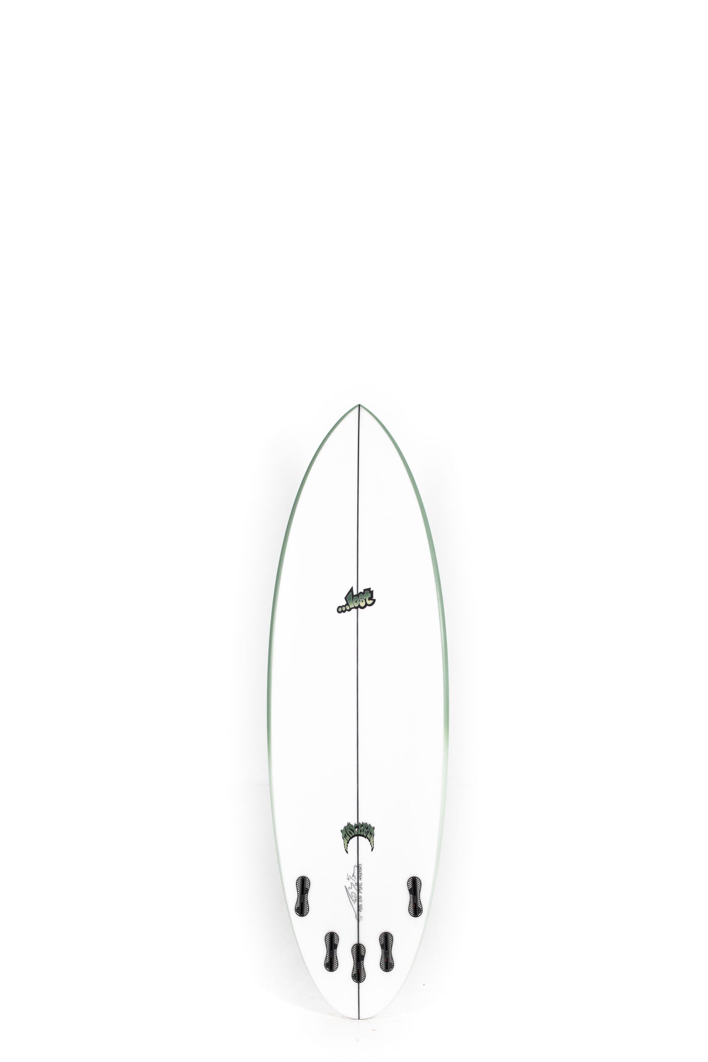 White Lost Surfboard Quiver Killer size 5'6" with green rails at Pukas Surf Shop - 2