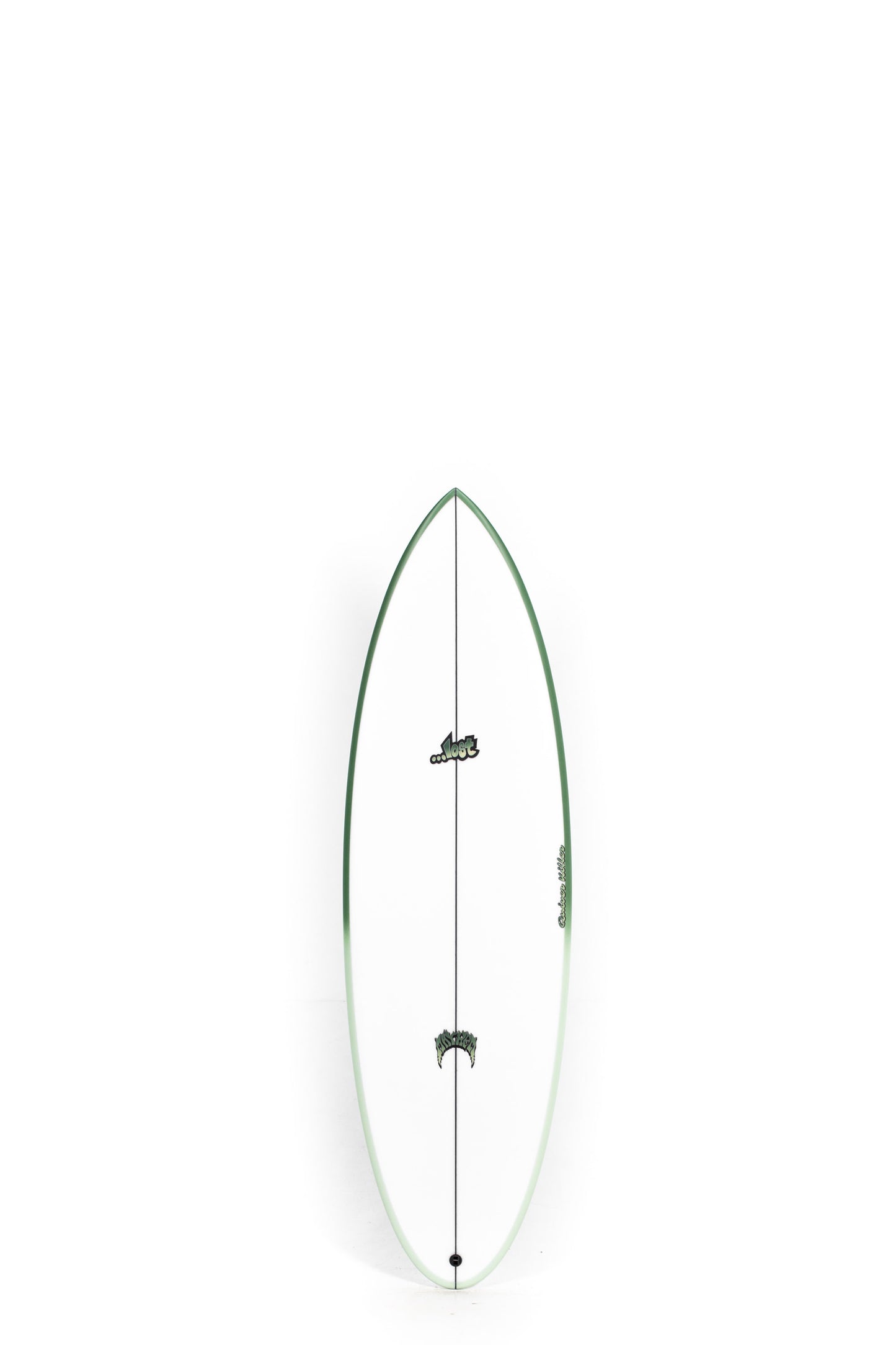 Green and white Lost Surfboard Quiver Killer size 5'7" at Pukas Surf Shop