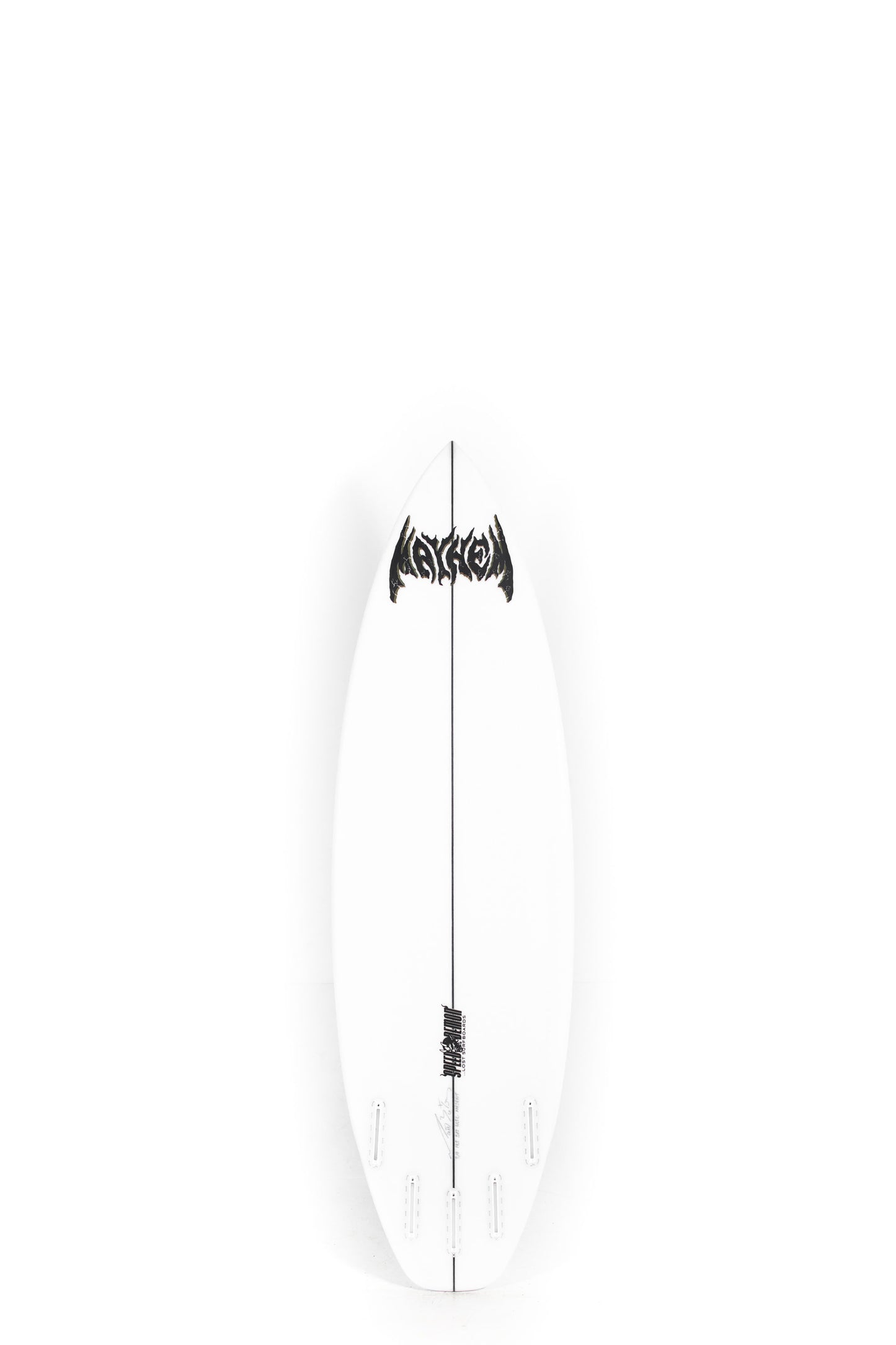 White Lost Speed Demon surfboard with black logo and design on a white background by Pukas Surf Shop - 2