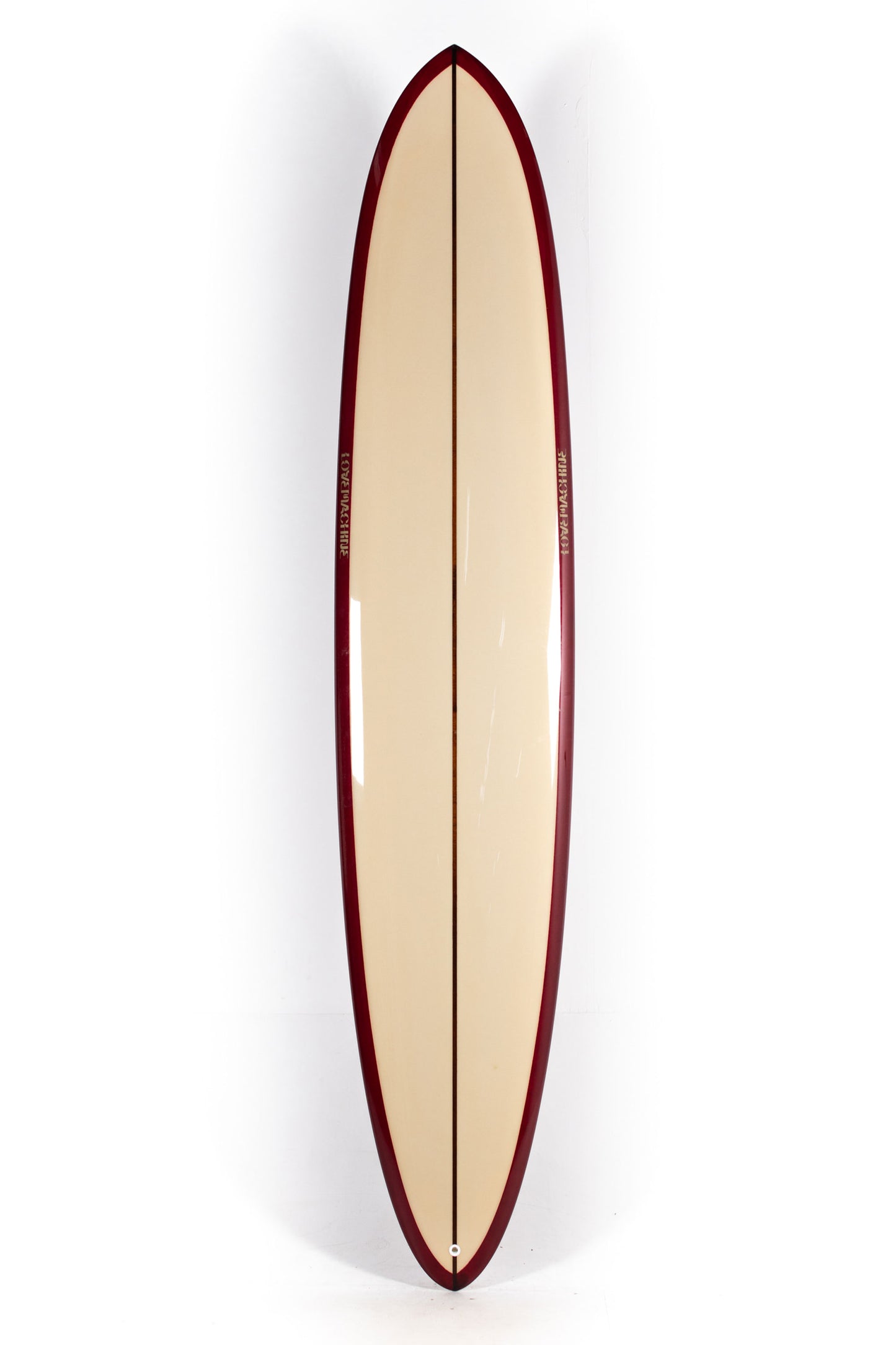 Red and beige Lovemachine FM surfboard size 9'6" at Pukas Surf Shop
