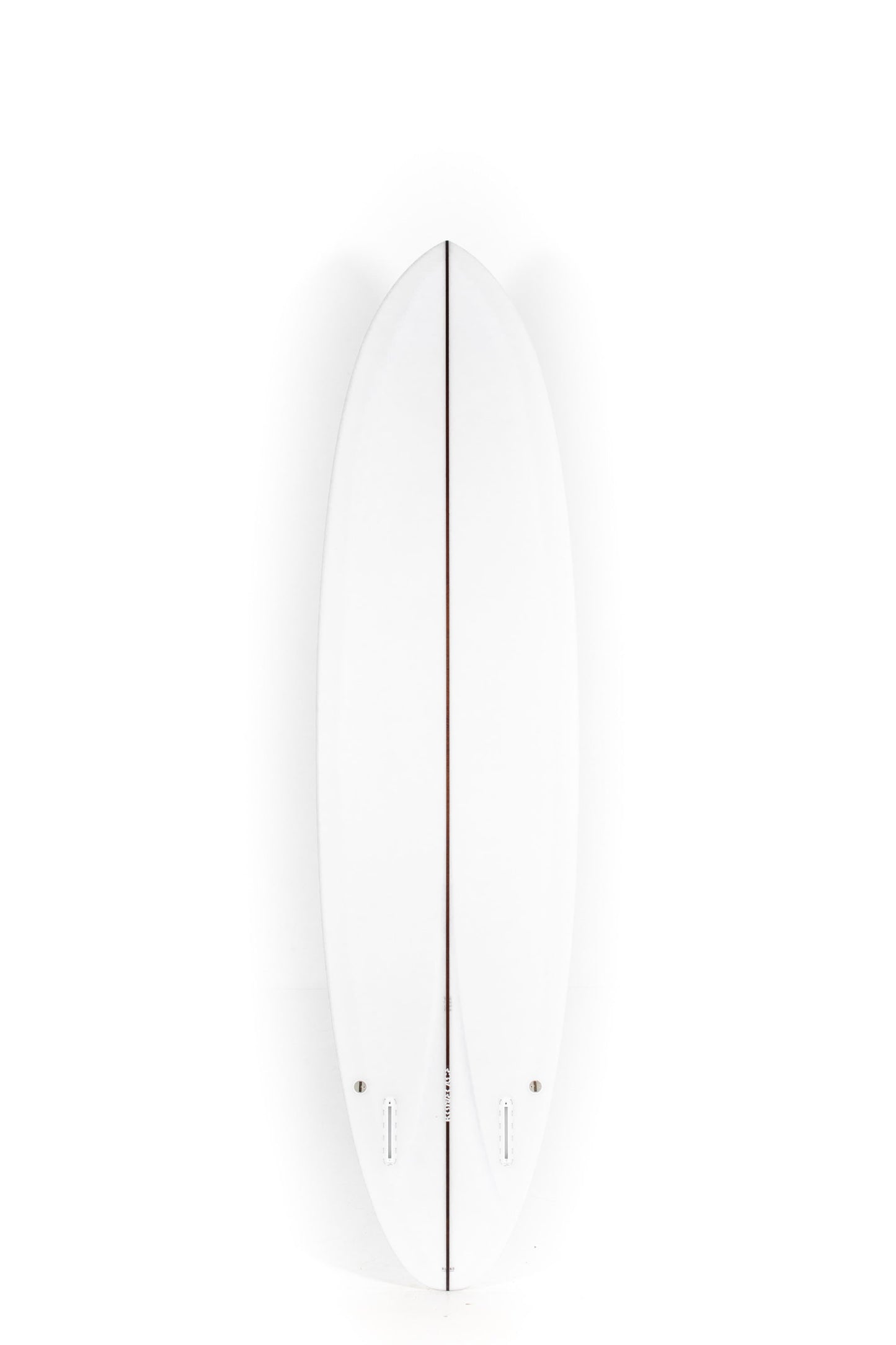 White Lovemachine FM Surfboard with orange logos size 7'4" at Pukas Surf Shop-2