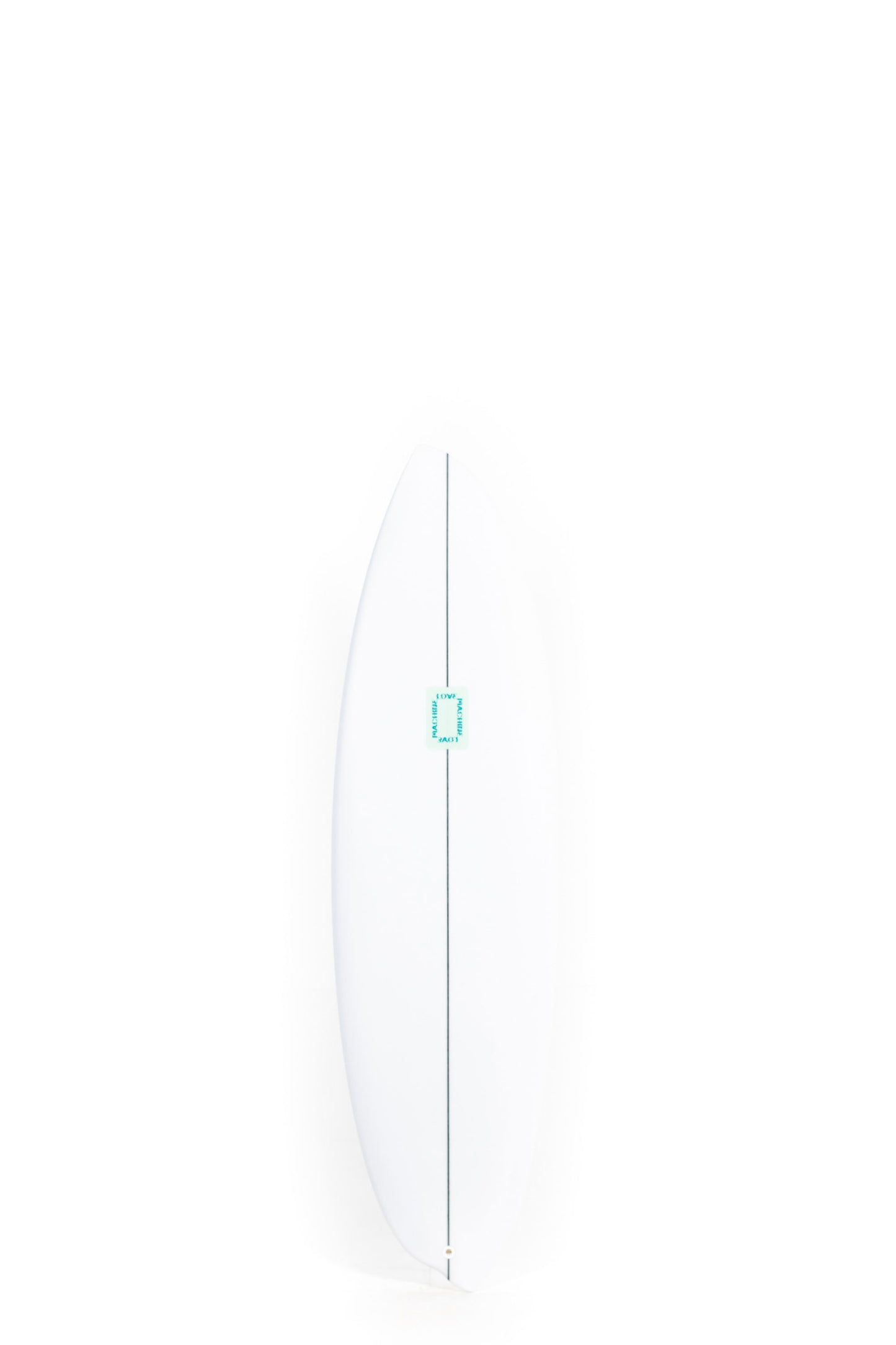 White Lovemachine Zambal Surfboard with blue logo in the middle size 5'9" at Pukas Surf Shop