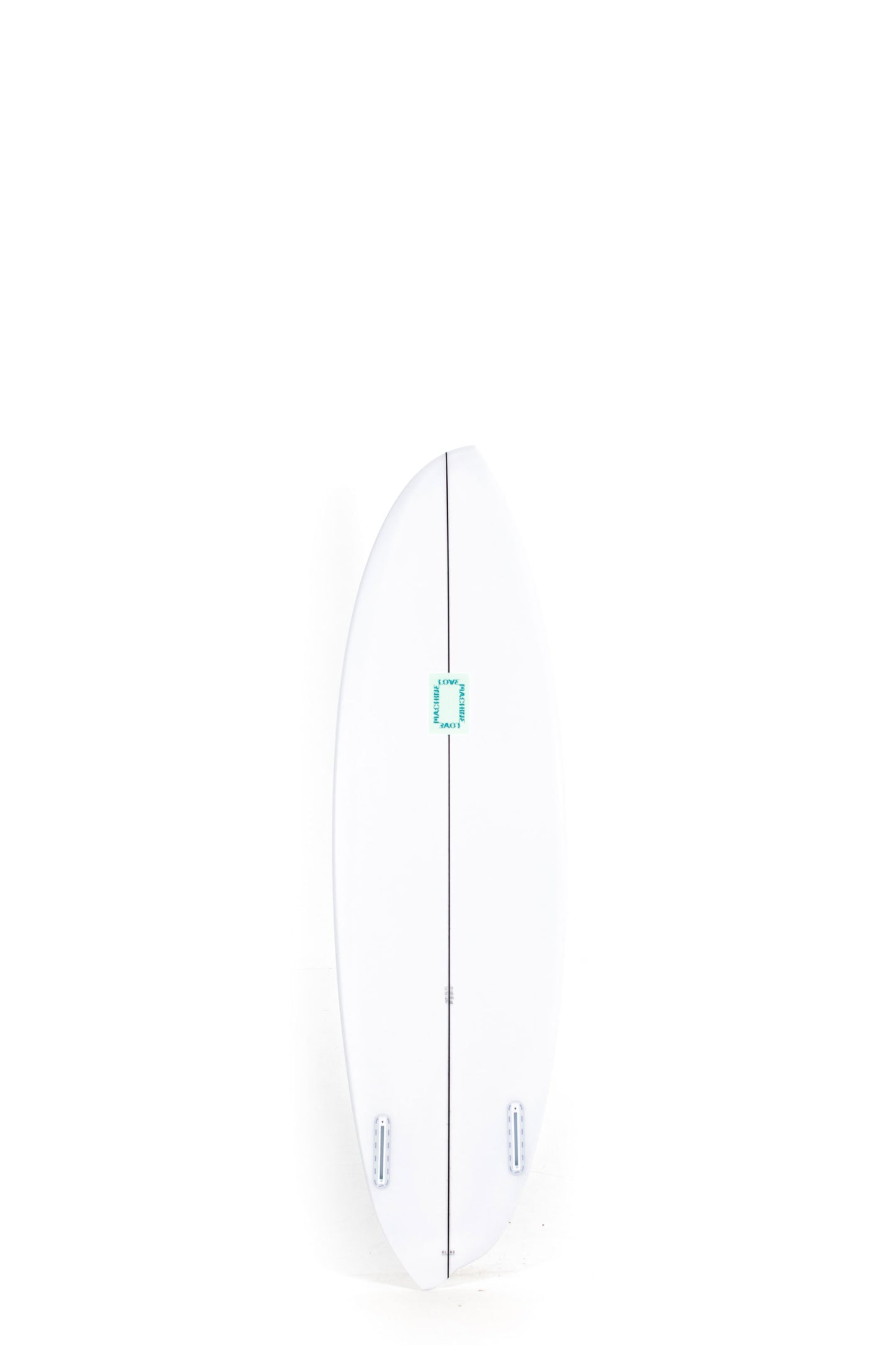 White Lovemachine Zambal Surfboard with blue logo in the middle size 5'9" at Pukas Surf Shop-2
