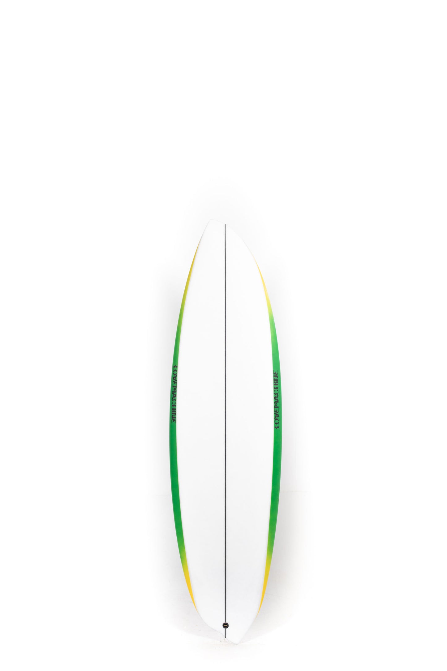 White, green and yellow Lovemachine Surfboard Zambal size 5'11" at Pukas Surf Shop
