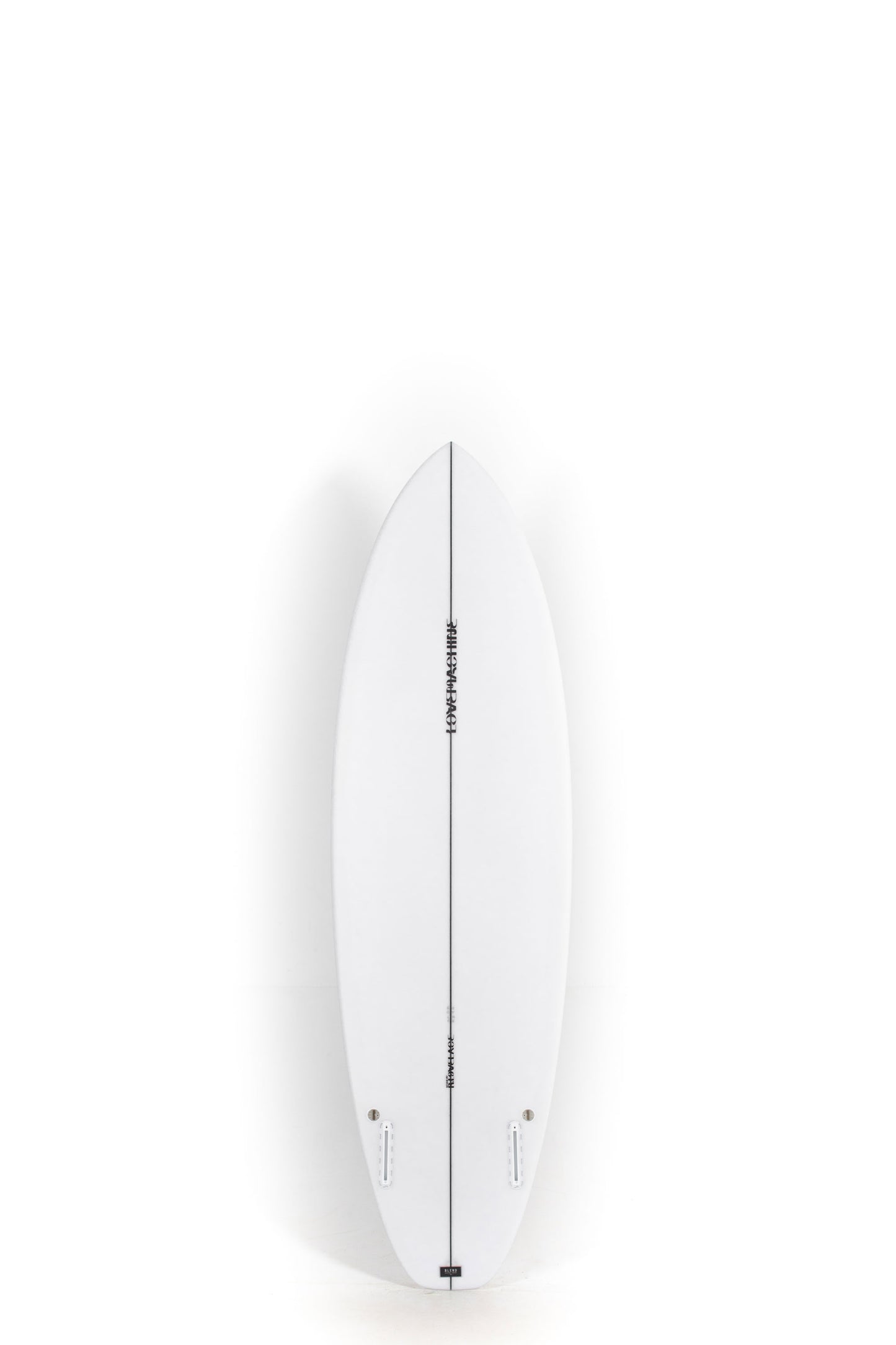 White Surfboard with blue and brown spray Lovemachine GT size 6'0" at Pukas Surf Shop - 2