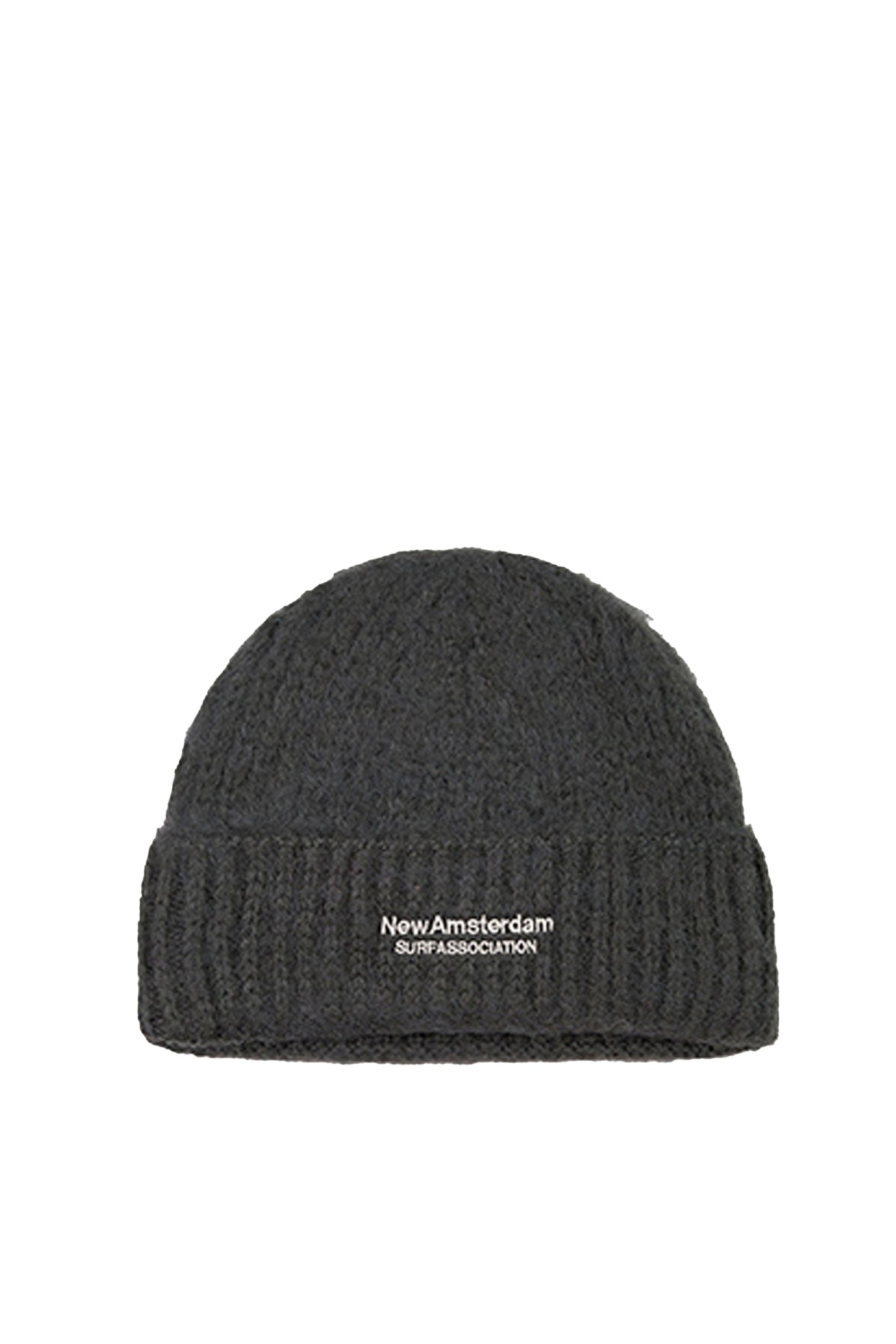 Dark gray beanie with a white NEW AMSTERDAM label Pukas Surf Shop