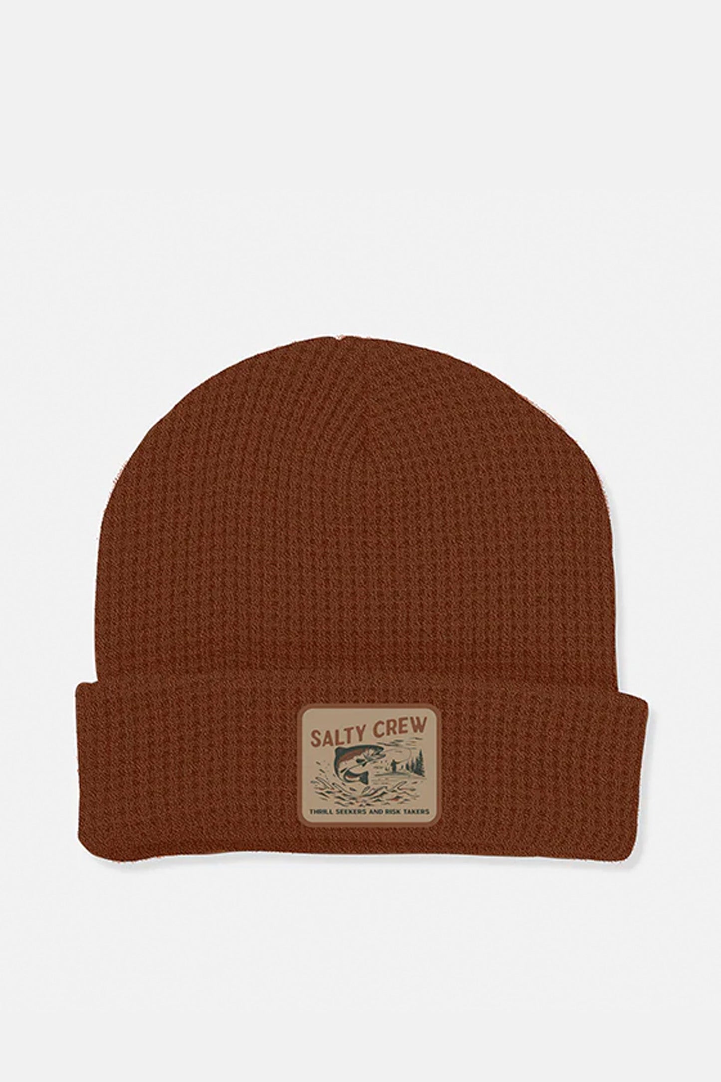 Pukas Surf Shop Salty Crew men’s waffle knit beanie in Friar Brown