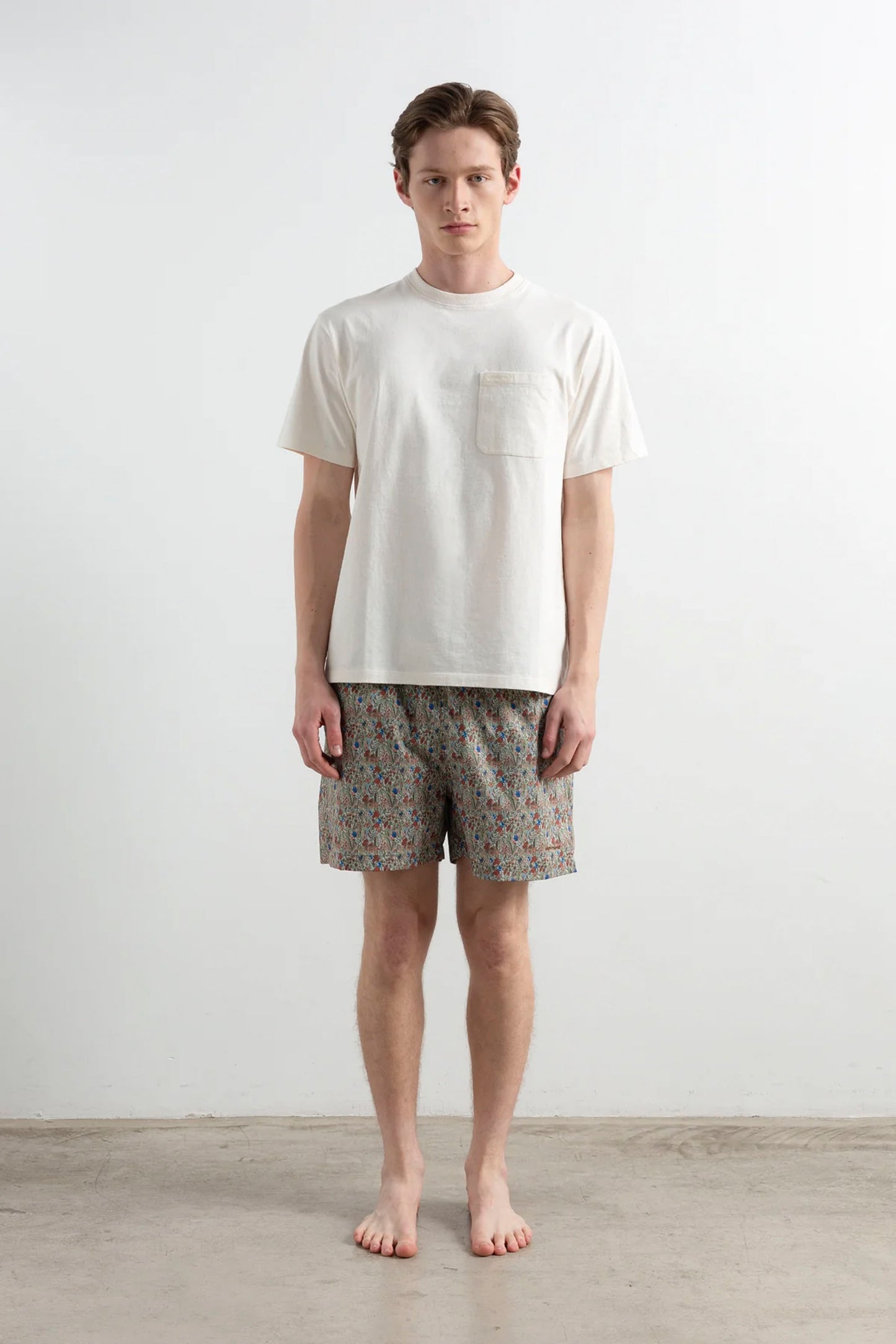 EDMMOND Wildlife Boardshort Plain Brown – Allover print boardshort with embroidered mini logo, front view
