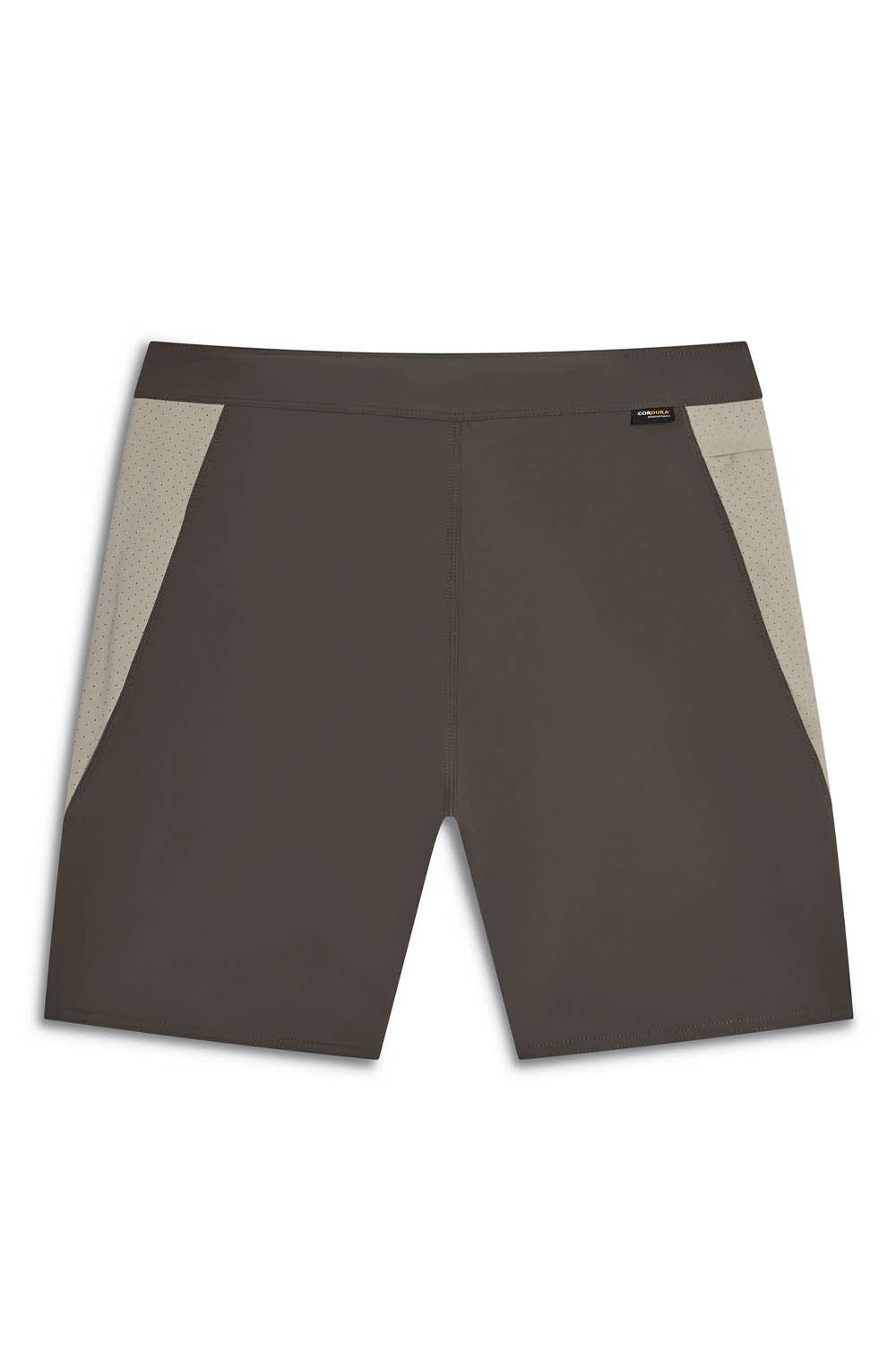Gray shorts with beige accents on a white background