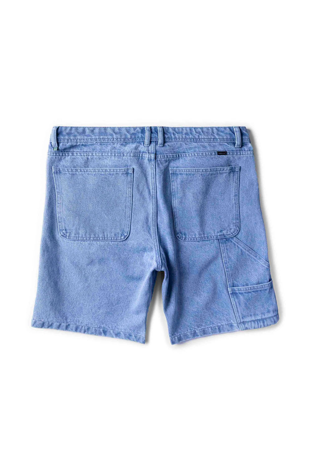 Blue denim shorts on a white background