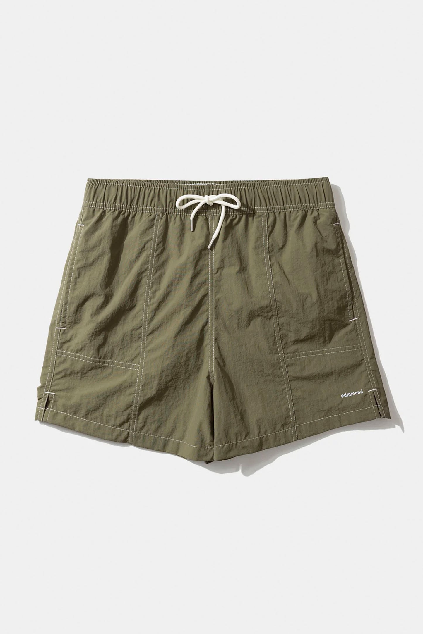 Edmmond Mini Logo Boardshort in plain khaki — men's minimal surf boardshort at Pukas Surf Shop