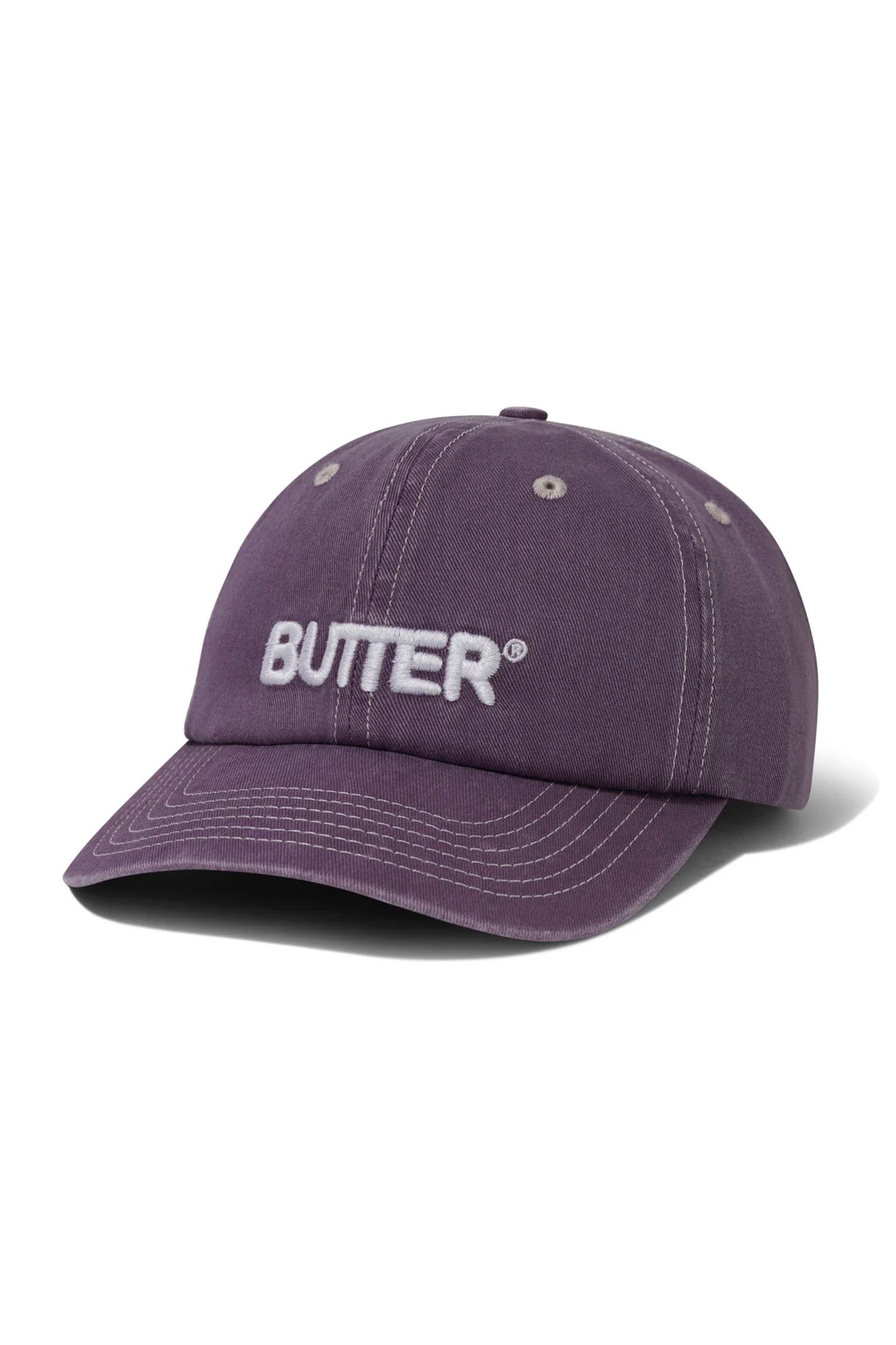 BUTTER ROUNDED LOGO 6 Panel Cap in Washed Eggplant - refined design with subtle branding