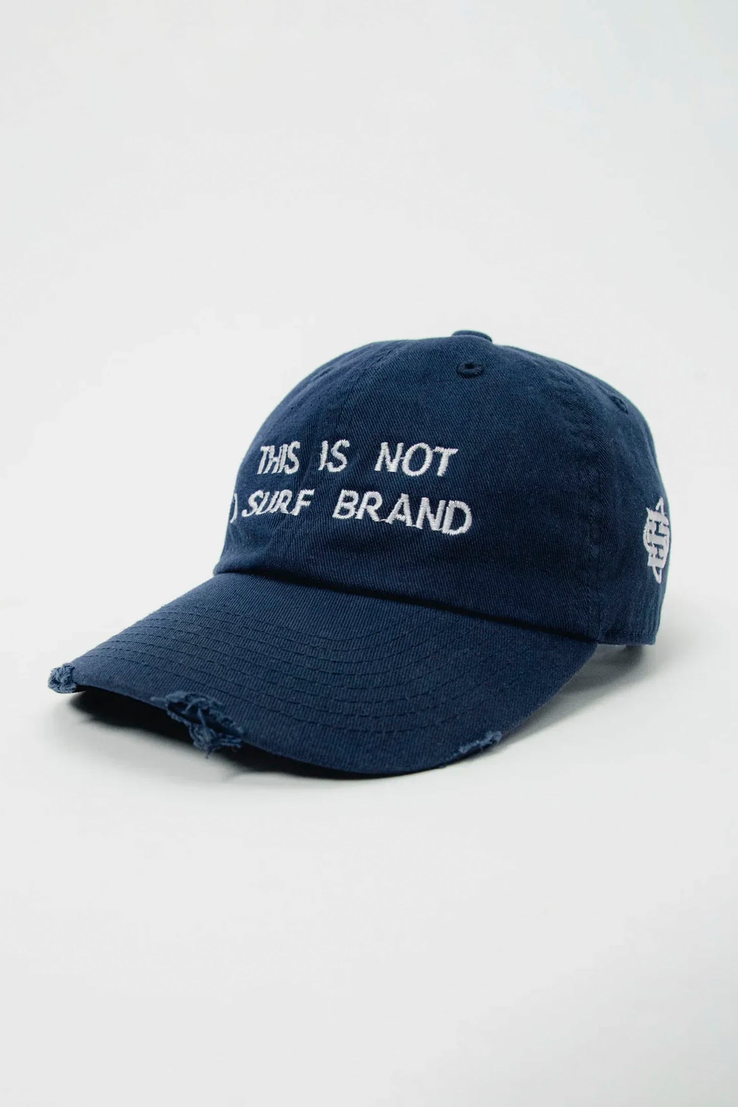 CUCO BOARD CLUB This Is Not Cap navy low profile cap white embroidery distressed unisex coastal style