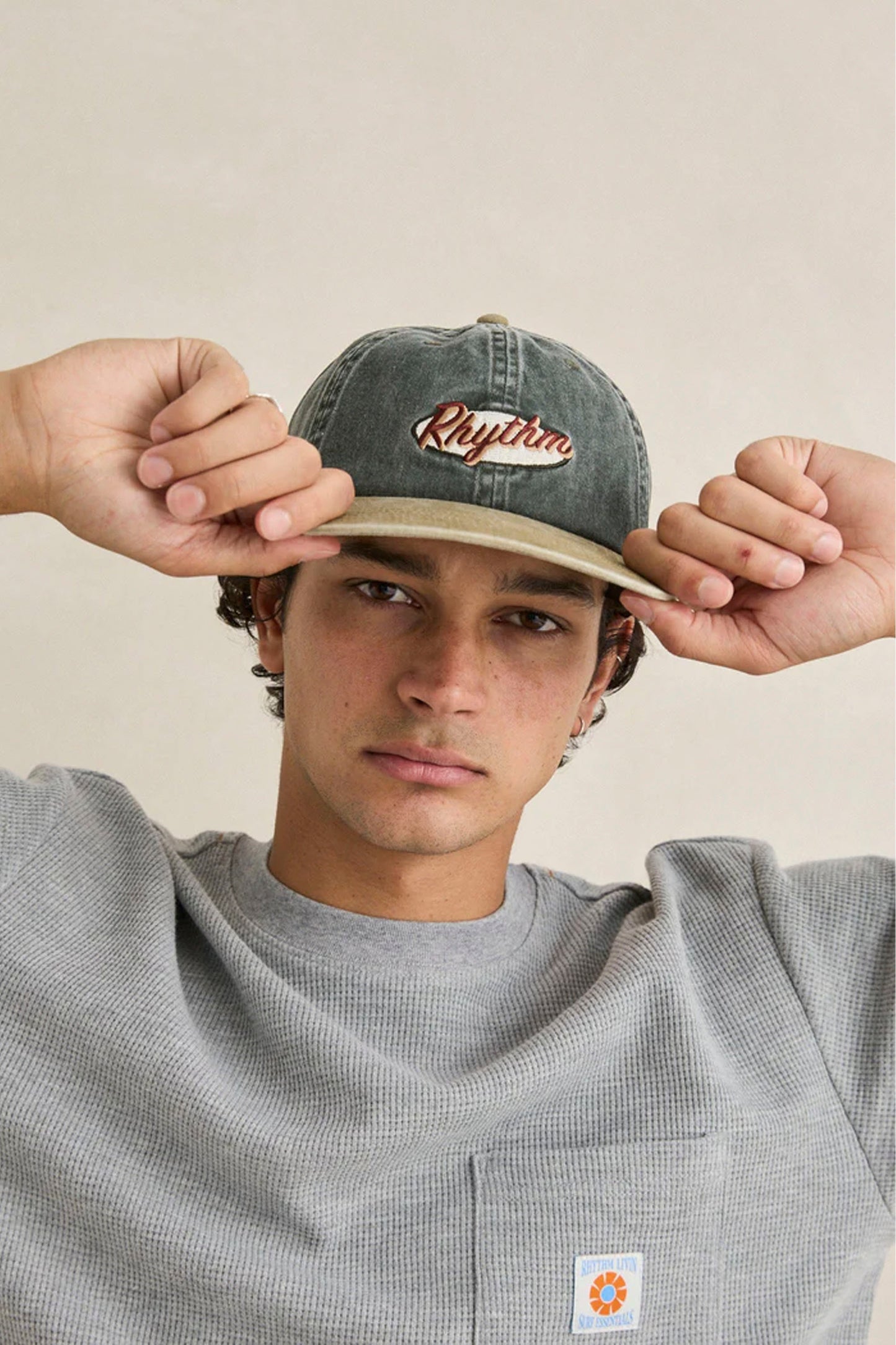 Rhythm Hallmark Cap - pigment wash finish texture and embroidery