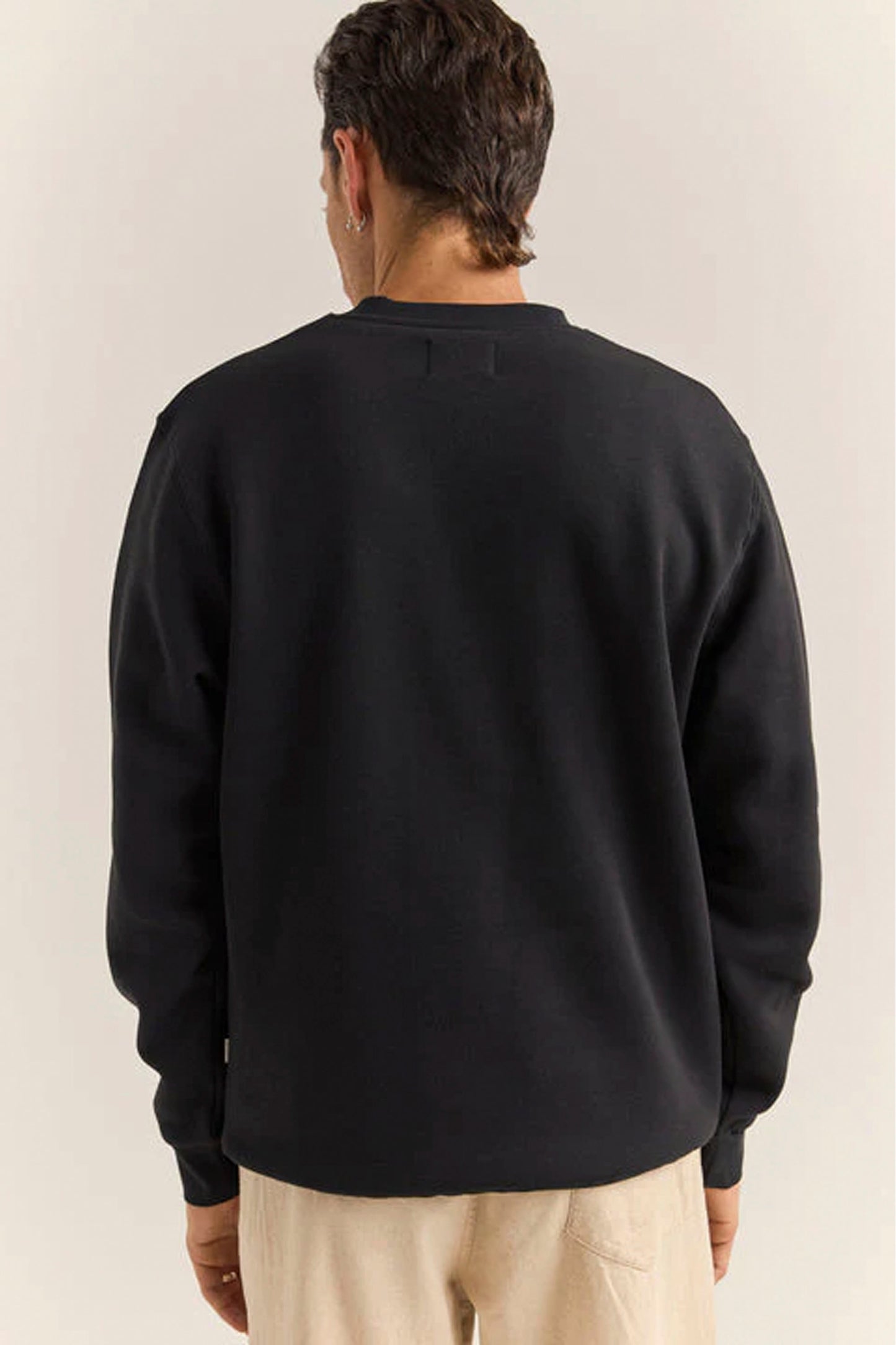 RHYTHM Brand Fleece Crew in black - oversized crew neck sweatshirt in super-soft brushed fleece with custom print for men