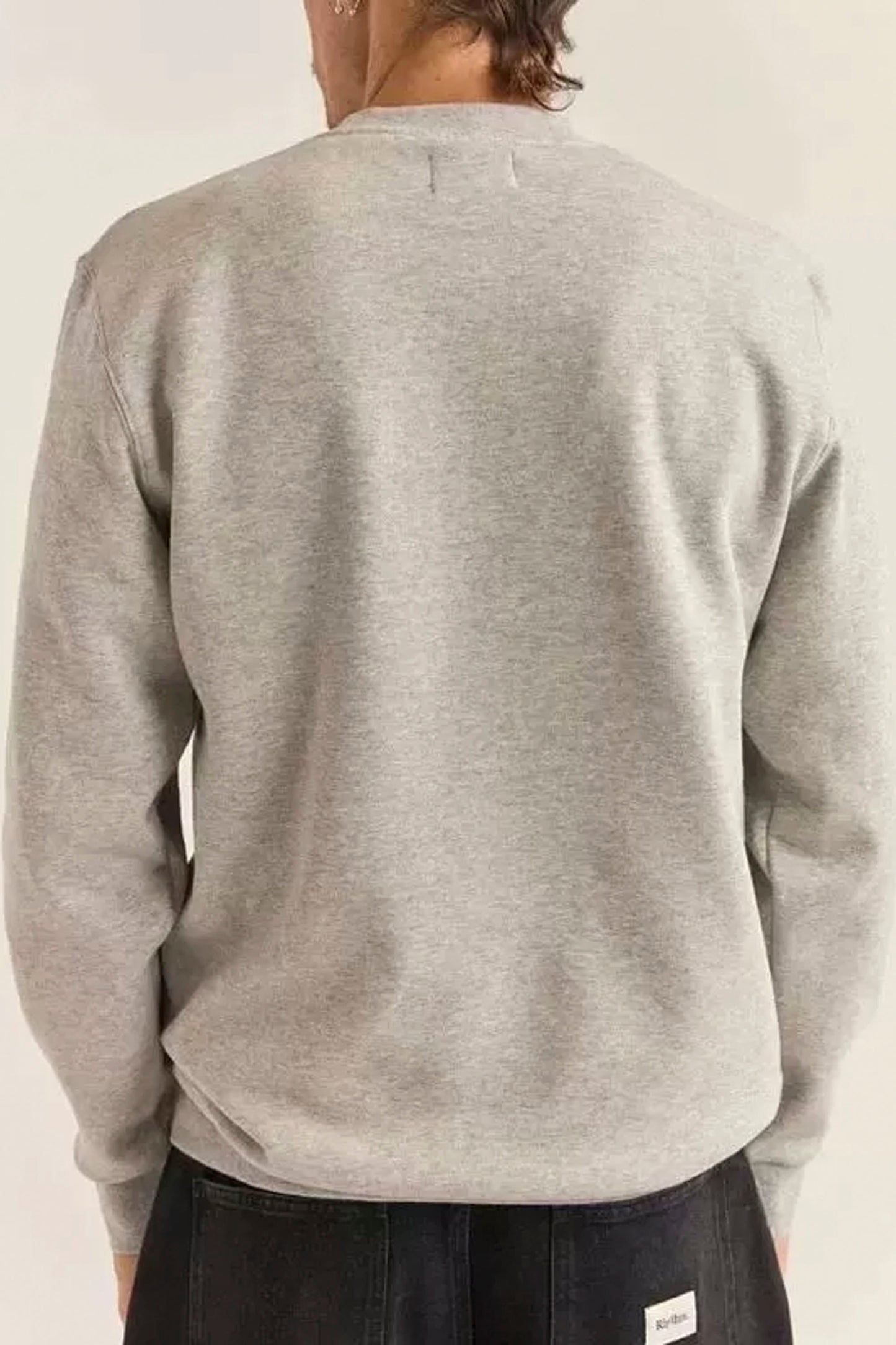 RHYTHM Brand Fleece Crew in grey heather - oversized crew neck sweatshirt in super-soft brushed fleece with ribbed detailing for men