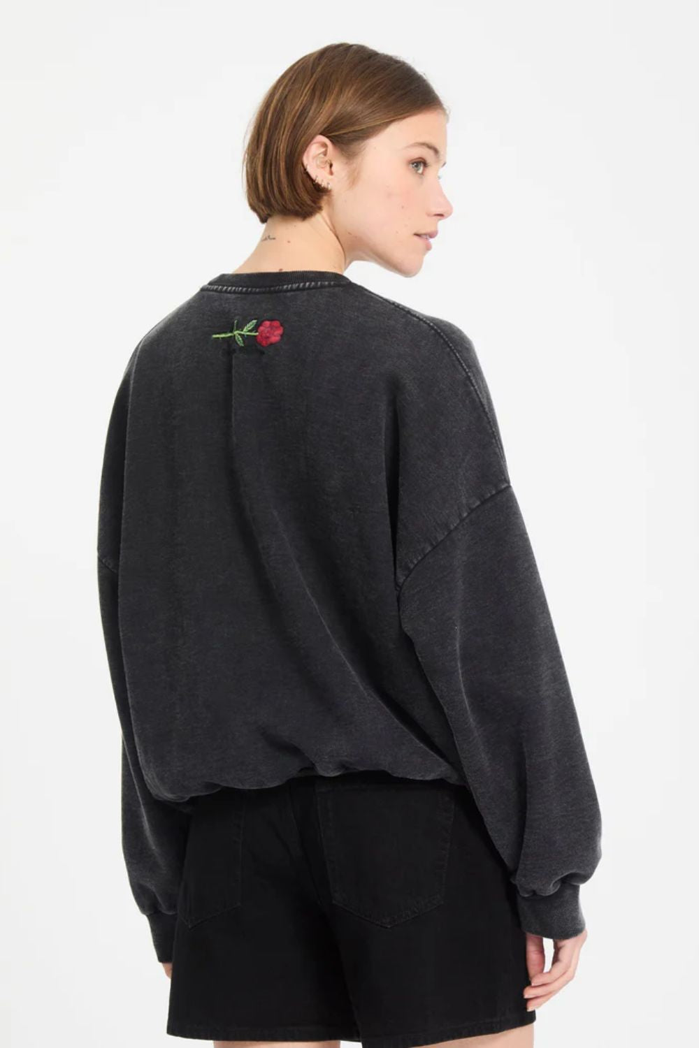 VOLCOM FA Mickey Mason Crew vintage black women's sweatshirt – artist collab surf lifestyle layering piece
